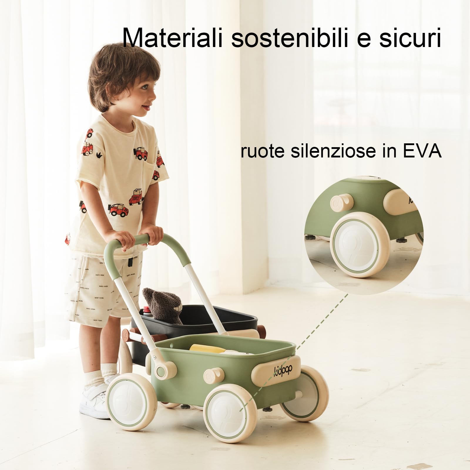 Kidpop PULA Carrello primi passi per bambini, deambulatore d’equilibrio per ragazzi e ragazze, da 7 mesi a 3 anni, regalo di compleanno, verde