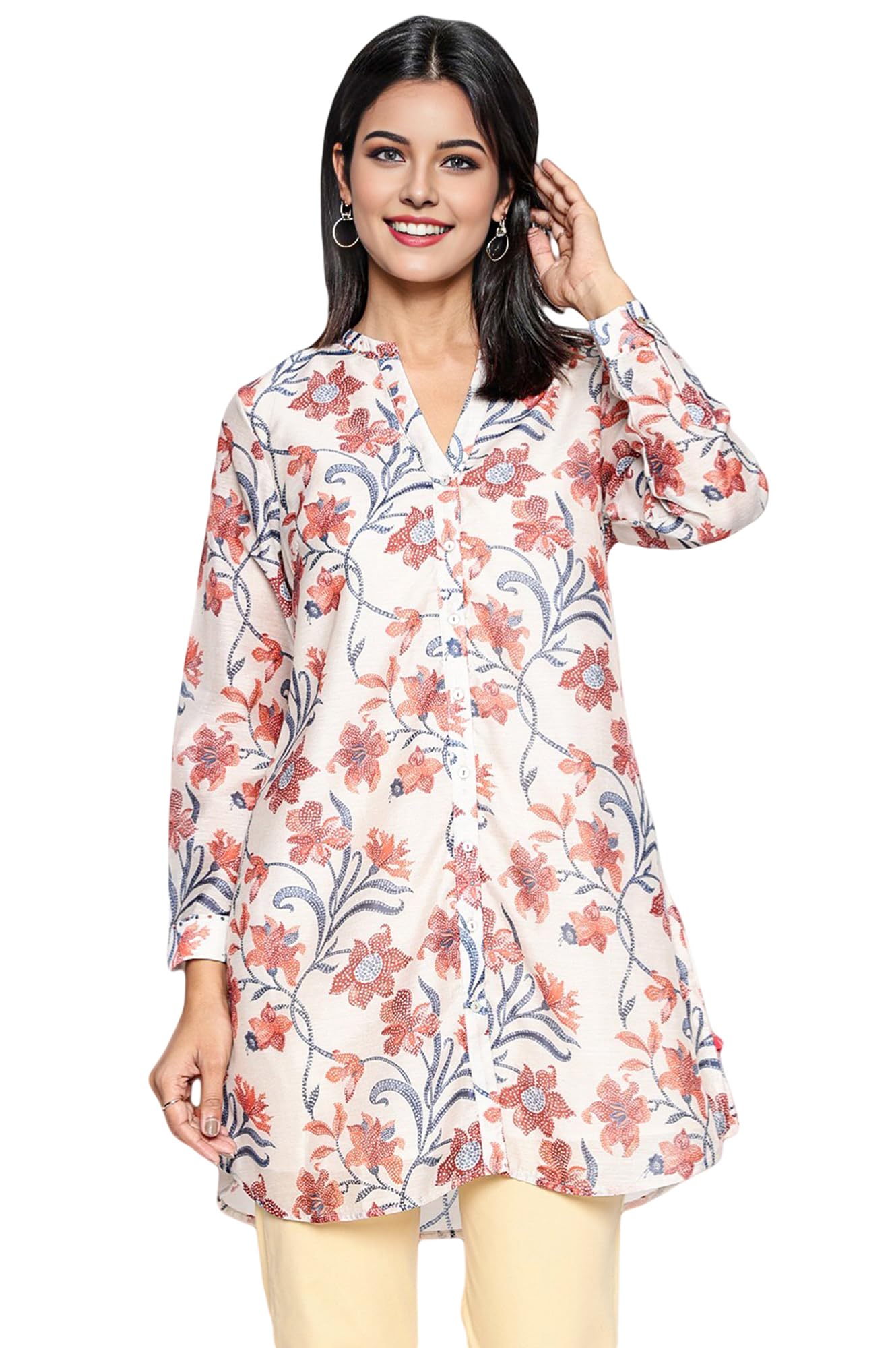 Walnut Beige Printed Chanderi Straight Tunic-image-31