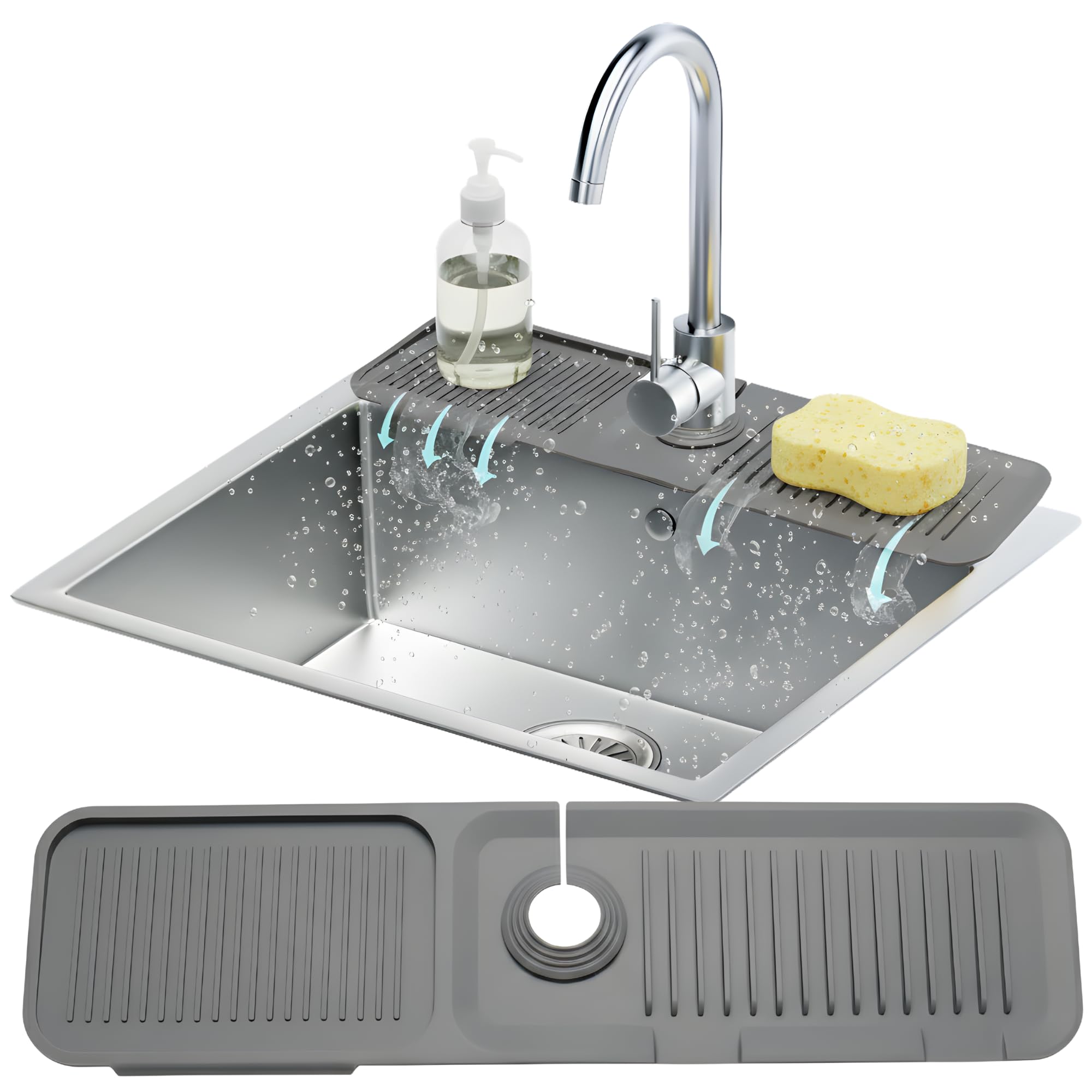 24” Silicone Faucet Mat For Kitchen Sink, Kitchen Sink Splash Guard Behind Faucet, Kitchen Faucet Mat For Kitchen Sink, Kitchen Sink Faucet Mat Splash Guard and Sink Water Splash Guard (Gray)