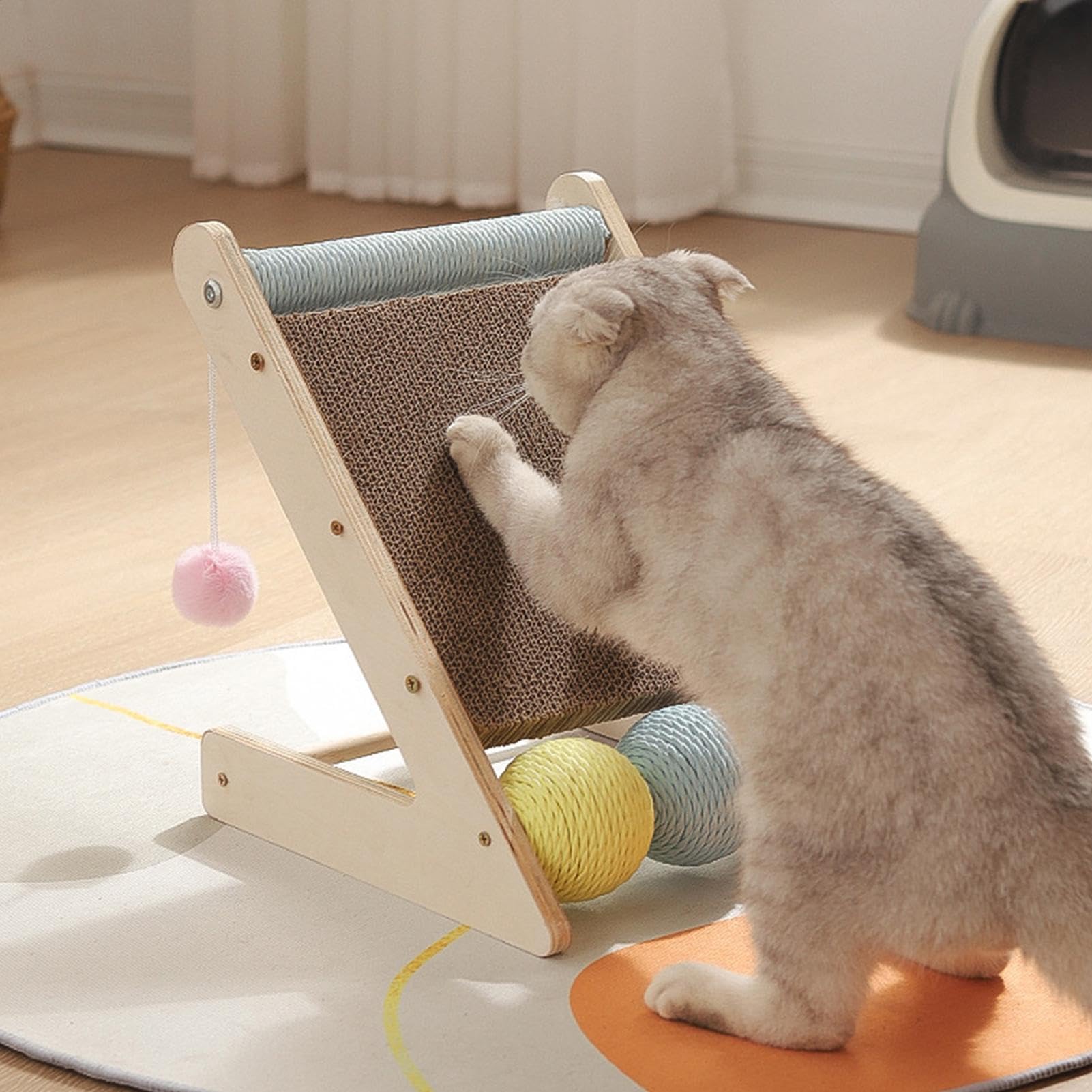 Almohadilla rascadora para gatos Protector de muebles con bolas | Rascador de cartón ondulado para gatos para Enriquecimiento, Aburrimiento, Interior, Esquinas, Camas, Sofás, Alfombra
