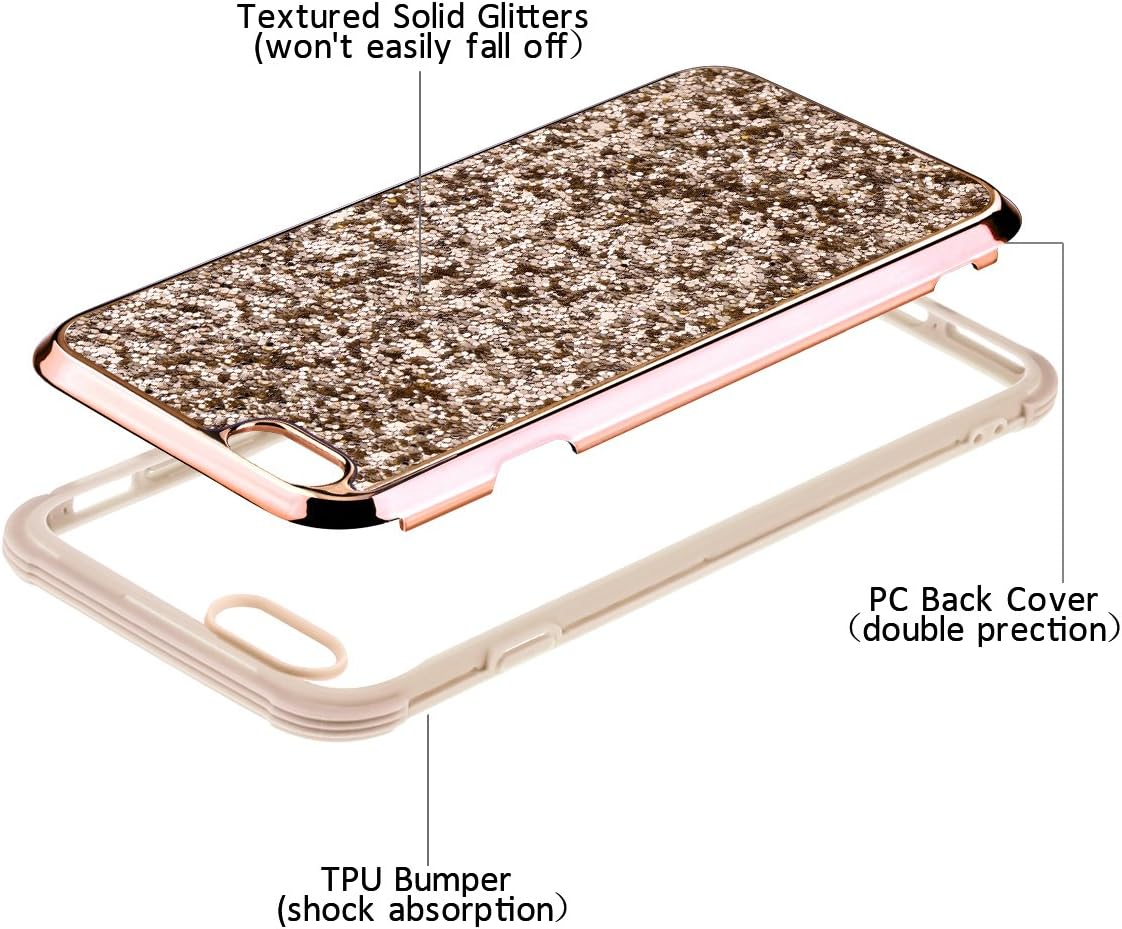 Vofolen iPhone 6S Plus Case, iPhone 6 Plus Case Bling Glitter Sparkle Shiny Colorful Protective Back Cover Hard Shell + Flexible Fit TPU Soft Rubber Bumper Armor for iPhone 6 Plus 6S Plus (Champagne)