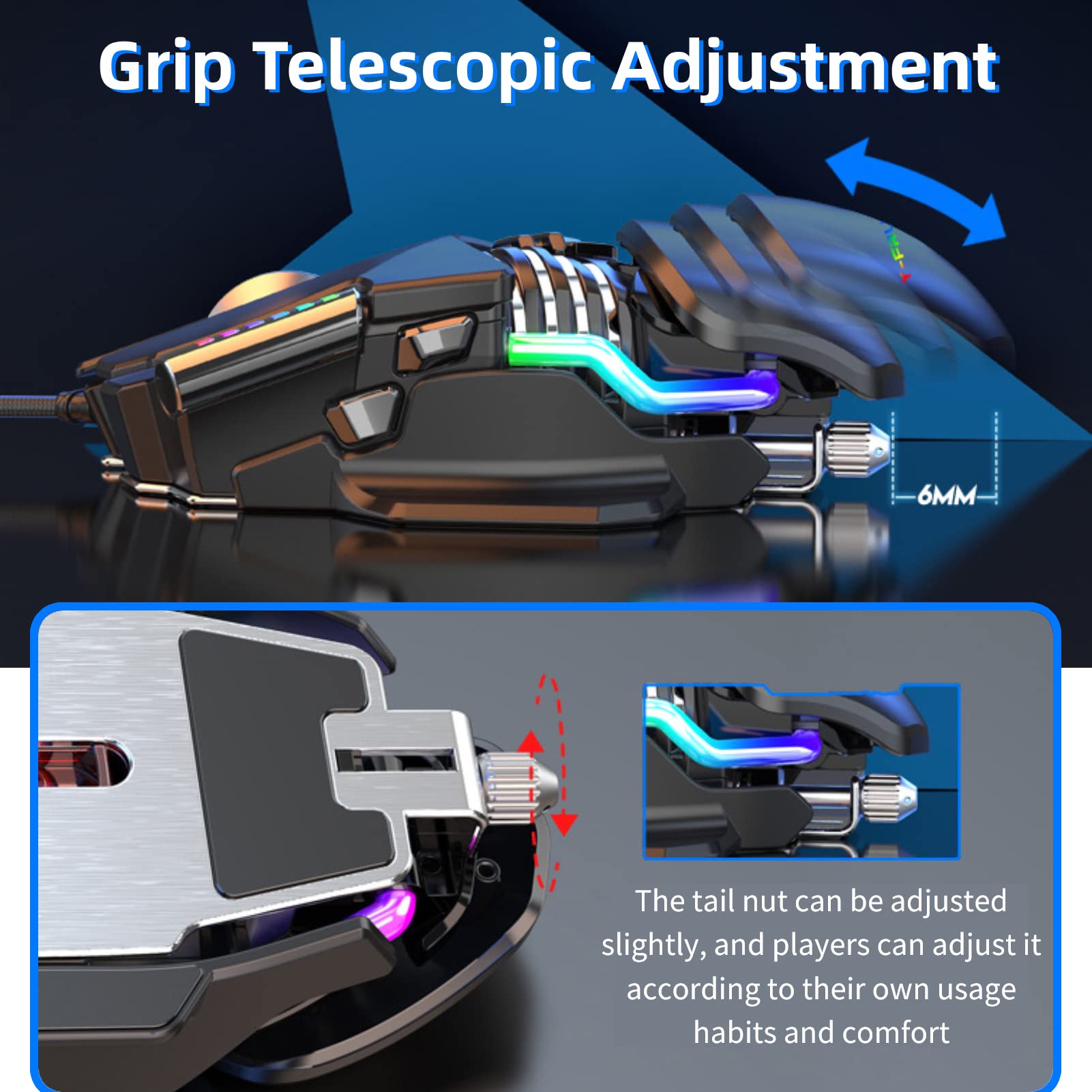 Mysz do Gier, Ergonomiczna Mysz Komputerowa z Przyciskami 12800 DPI 6D z 4 Efektami RGB, Przewodowa Przenośna Mysz Komputerowa USB do Komputera Laptop, Plug And Play