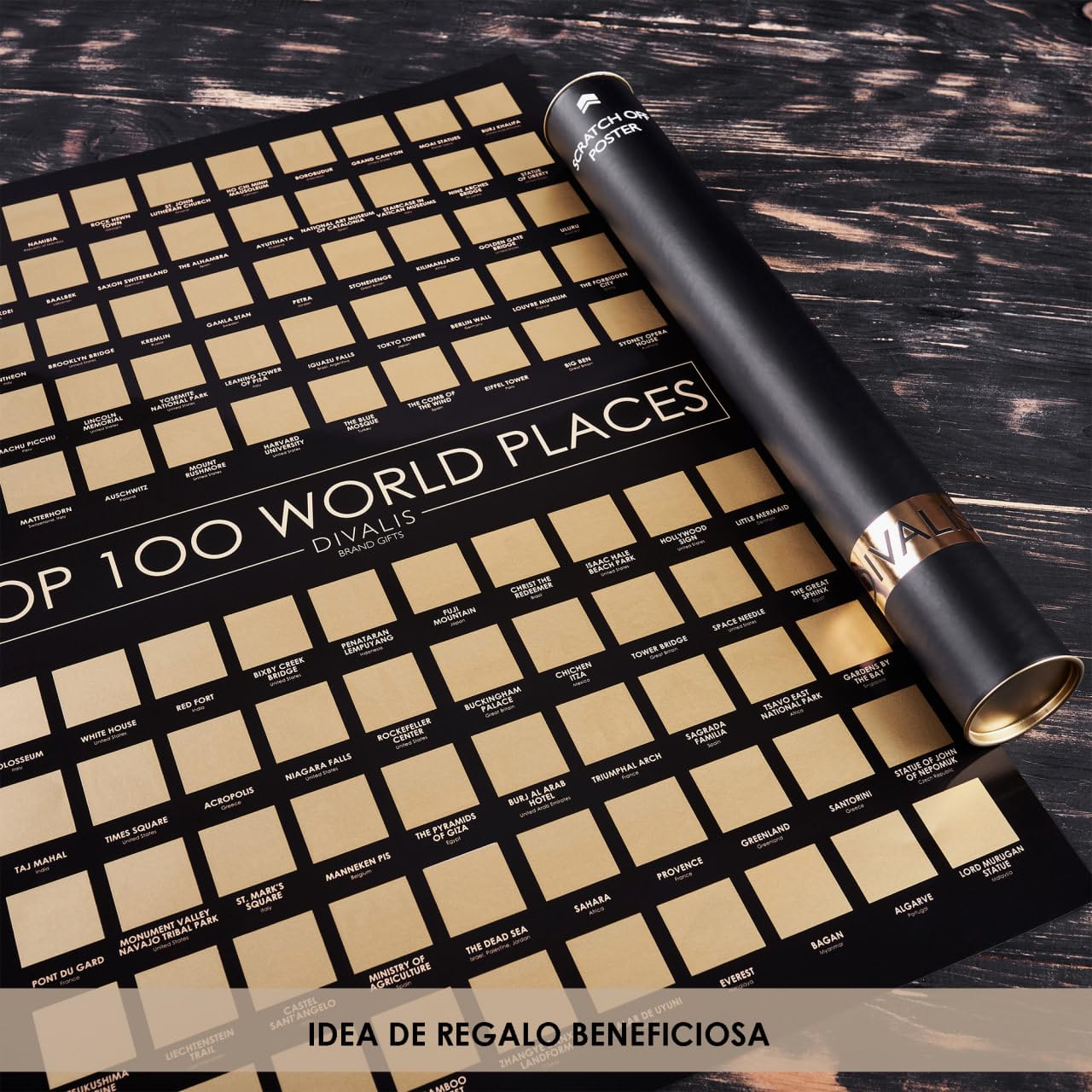 Grande Set de Regalo 2 en 1 - Póster Rascable de los 100 Mejores Lugares Para Visitar y Mapa Mundial Para Rascar - Mejor Mapa de los Lugares Donde he Estado