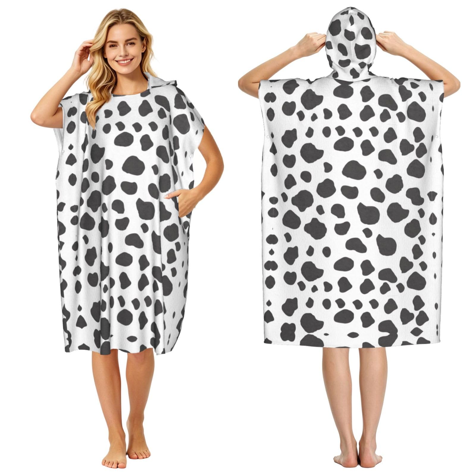 EZDLOWVBA Cow Print Print Hooded Poncho Microfiber Beach Towel,Adult Women & Men Changing Robe,Lightweight Summer Surf Swim Bath Poncho Towel