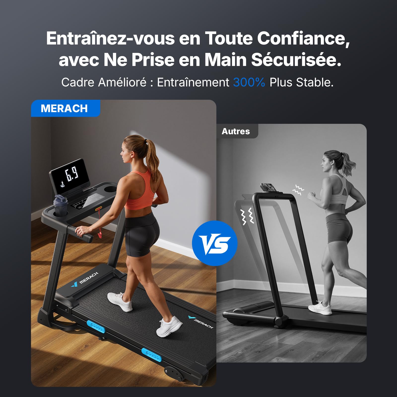 MERACH Tapis de Course Pliable Inclinable, 2.5HP Vitesse Réglable 0.8-12km/H, Tapis de Marche avec Écran LED