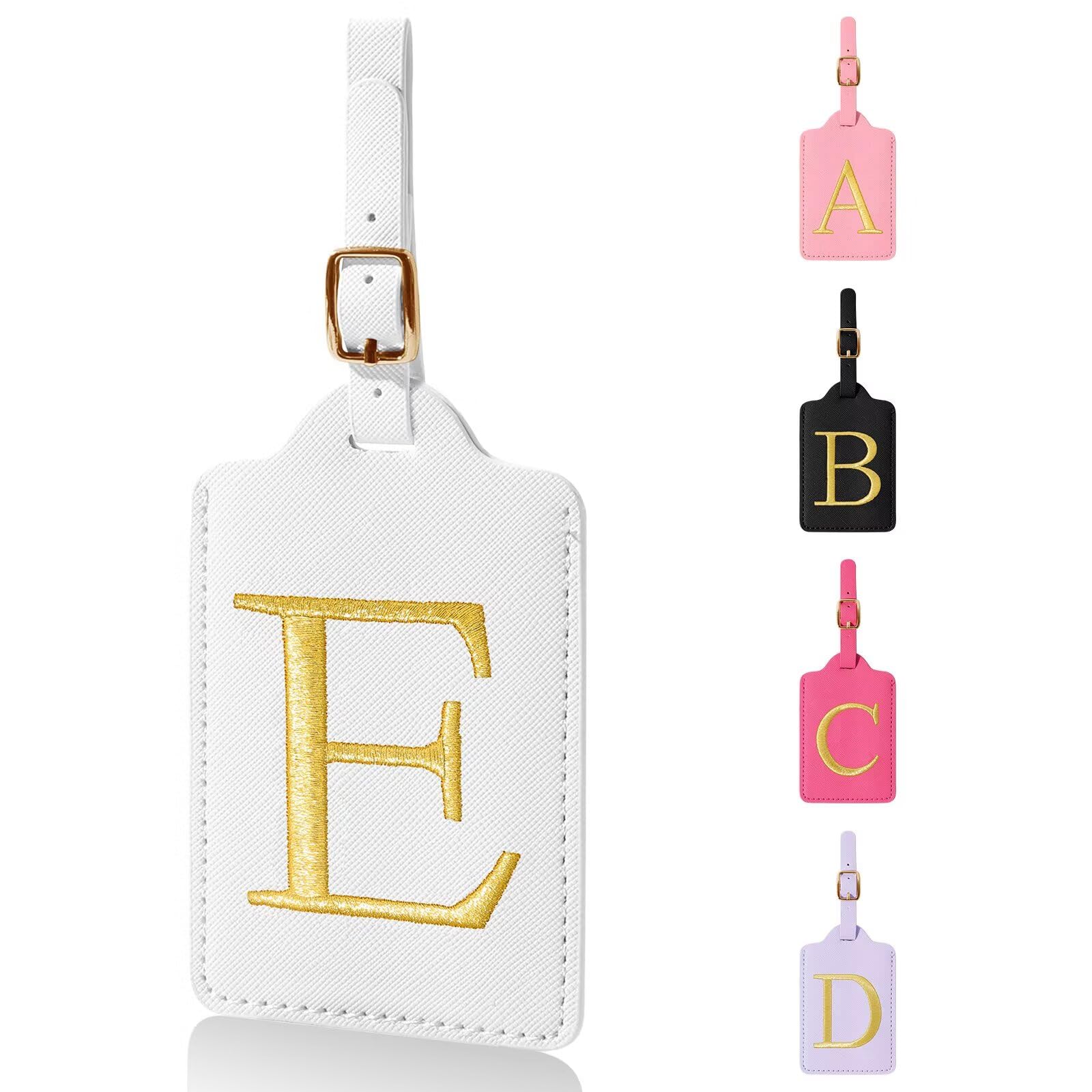 XSUIOY Personalized Initial Luggage Tags, Leather Letter Cute Luggage Tags with Privacy Name Card, Embroidered Monogrammed Travel Bag Backpack Tags