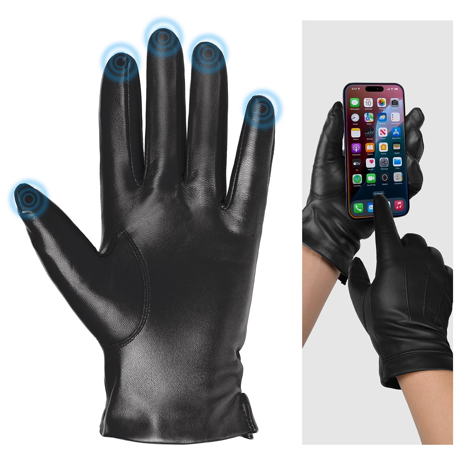 Harssidanzar Guanti da uomo in pelle foderati in cashmere caldi e touchscreen SM052EU