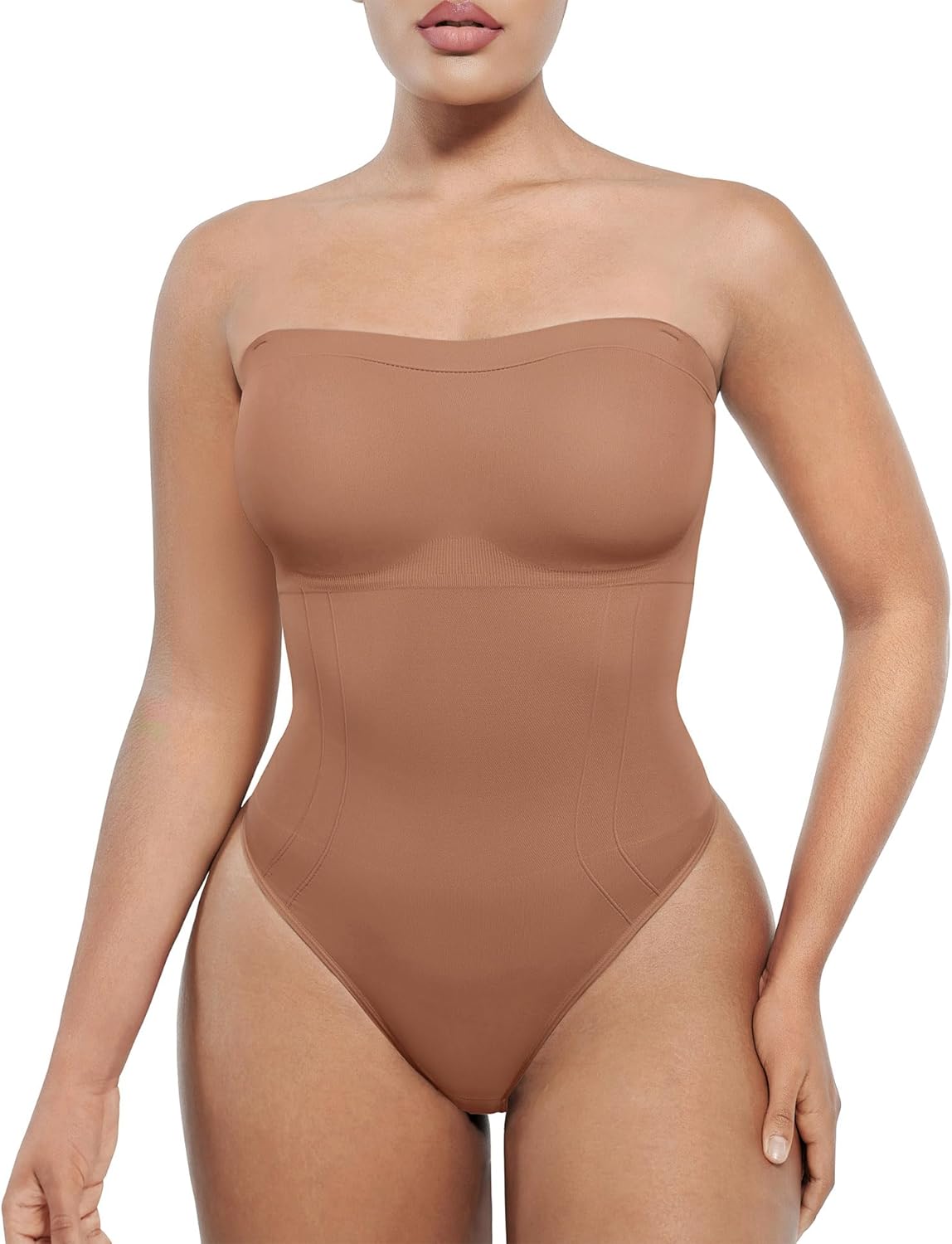 SHAPELLX Women's Shapewear Bodysuits Tummy Control Butt Lifter Body Shaper Strapless Seamless Mid Thigh Jumpsuit Tops