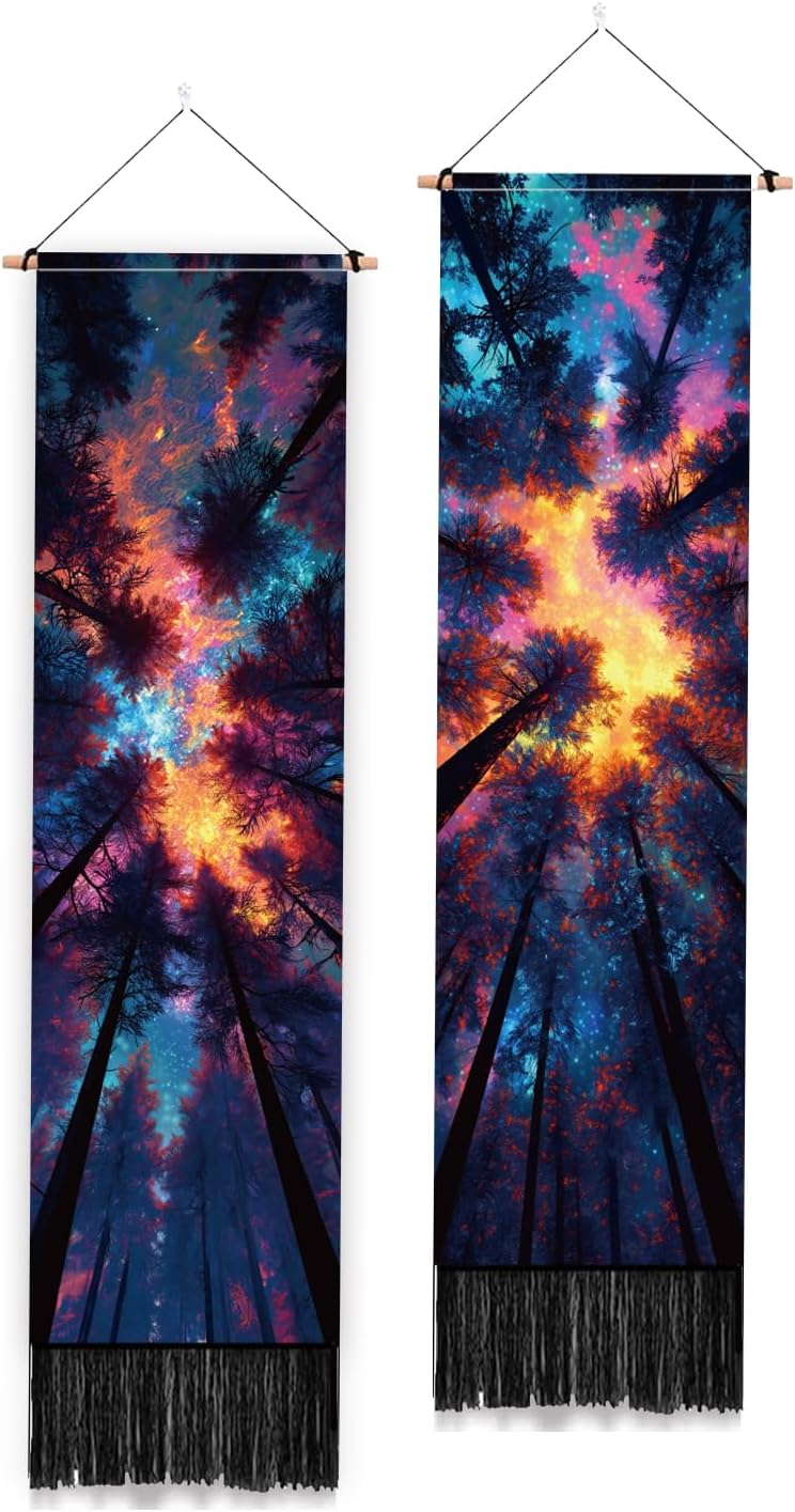 PLIGREAT Pack of 2 Window Greenhouse Wall Tapestry, Vintage Garden Flower Long Vertical Tapestry Aesthetic Wall Hanging with Tassels for Bedroom Living Room Bathroom Home Art Decor, 52 x 13 Inch