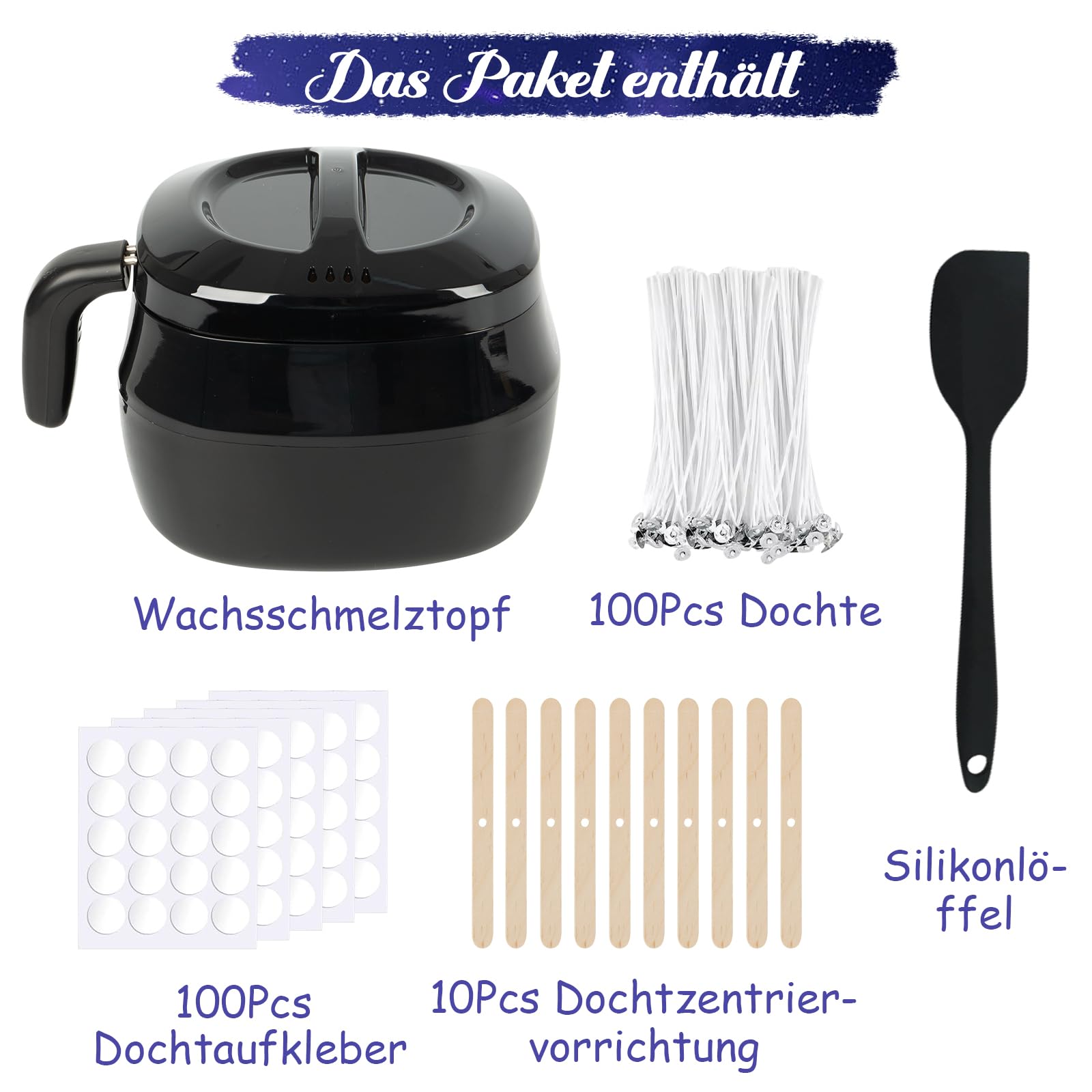 Orifesio Fundidor de Cera para Velas Eléctrico 1L, Derretidor de Cera para Velas con Control de Temperatura LED - Incluye Mechas de Vela, Pegatinas para Mechas de Vela, Soporte para Mecha y Cuchara