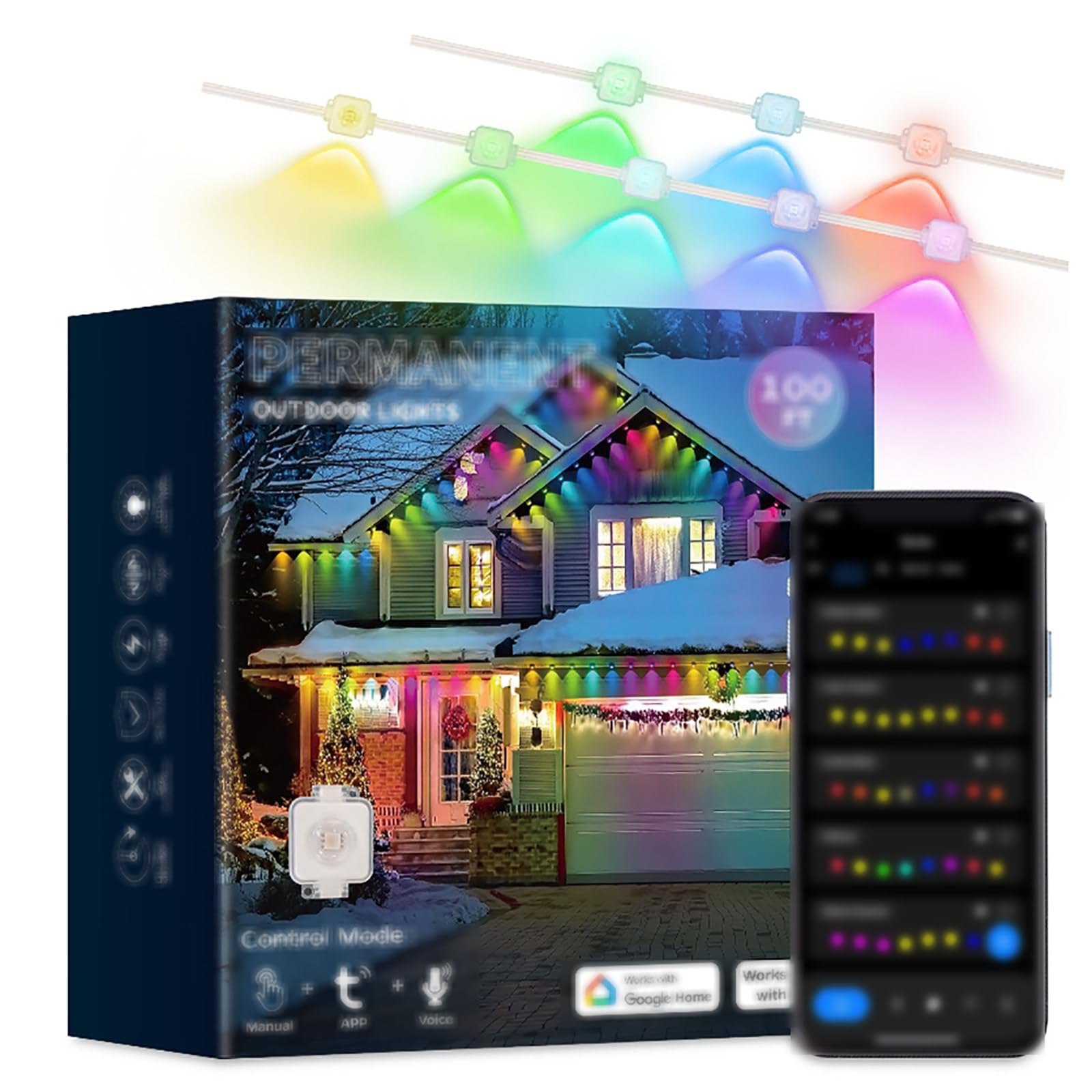 Permanente Außenbeleuchtung Für Das Haus,24V,30M,60 Led-Lampenperlen,120°-Linsenwinkel,16 Millionen DIY-Farben,Mit Fernbedienung Per App,Ip67 Wasserdicht,Für Weihnachten,Halloween,Partys