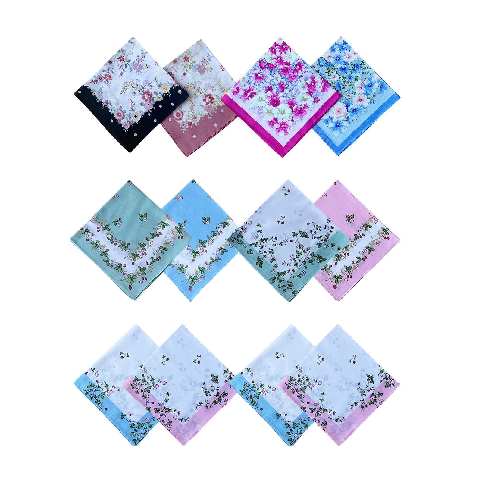 Fentency Flower Printed Handkerchief 12PCS Pocket Hankie Towel Sweat Wiping Cloth Kerchief for Adult Unisex Gifts Packing Cloth