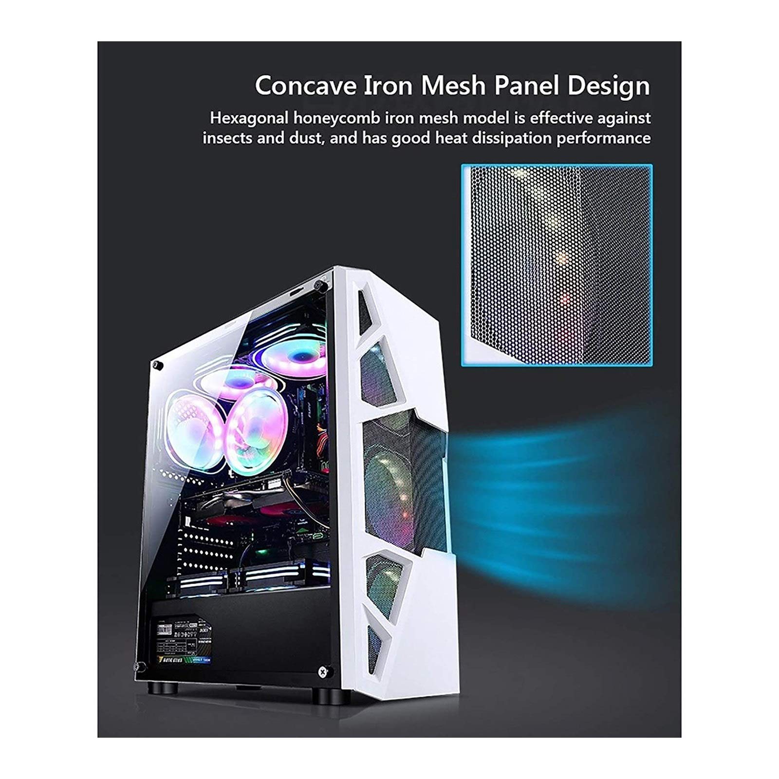 Console Di Gioco PC, Console Di Gioco ATX, Console Di Gioco a Metà Tower, Vista Laterale Ampia Panoramica, Pannello I / O USB3.0 / USB2.0 / Porta Audio, Dotata Di Barra Luminosa RGB ( Color : Black )