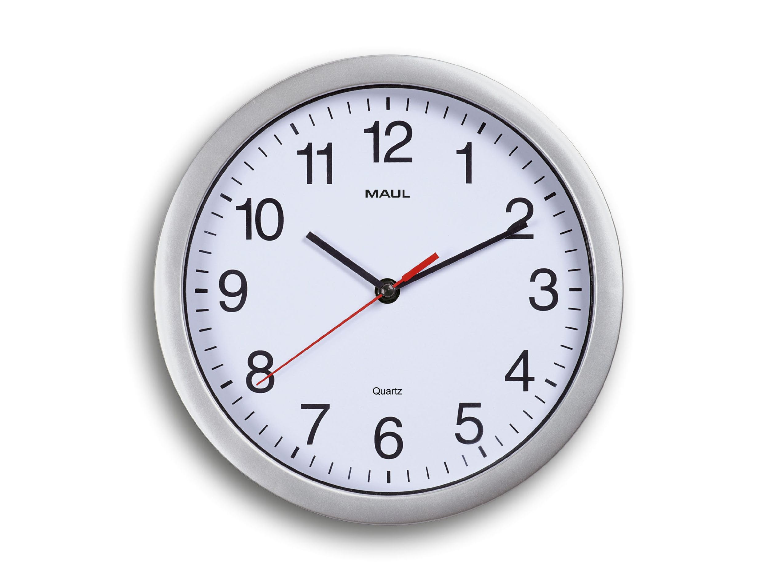 Maul Wall Clock Round Plastic Unbreakable Quartz Clock Diameter 25 cm Silver