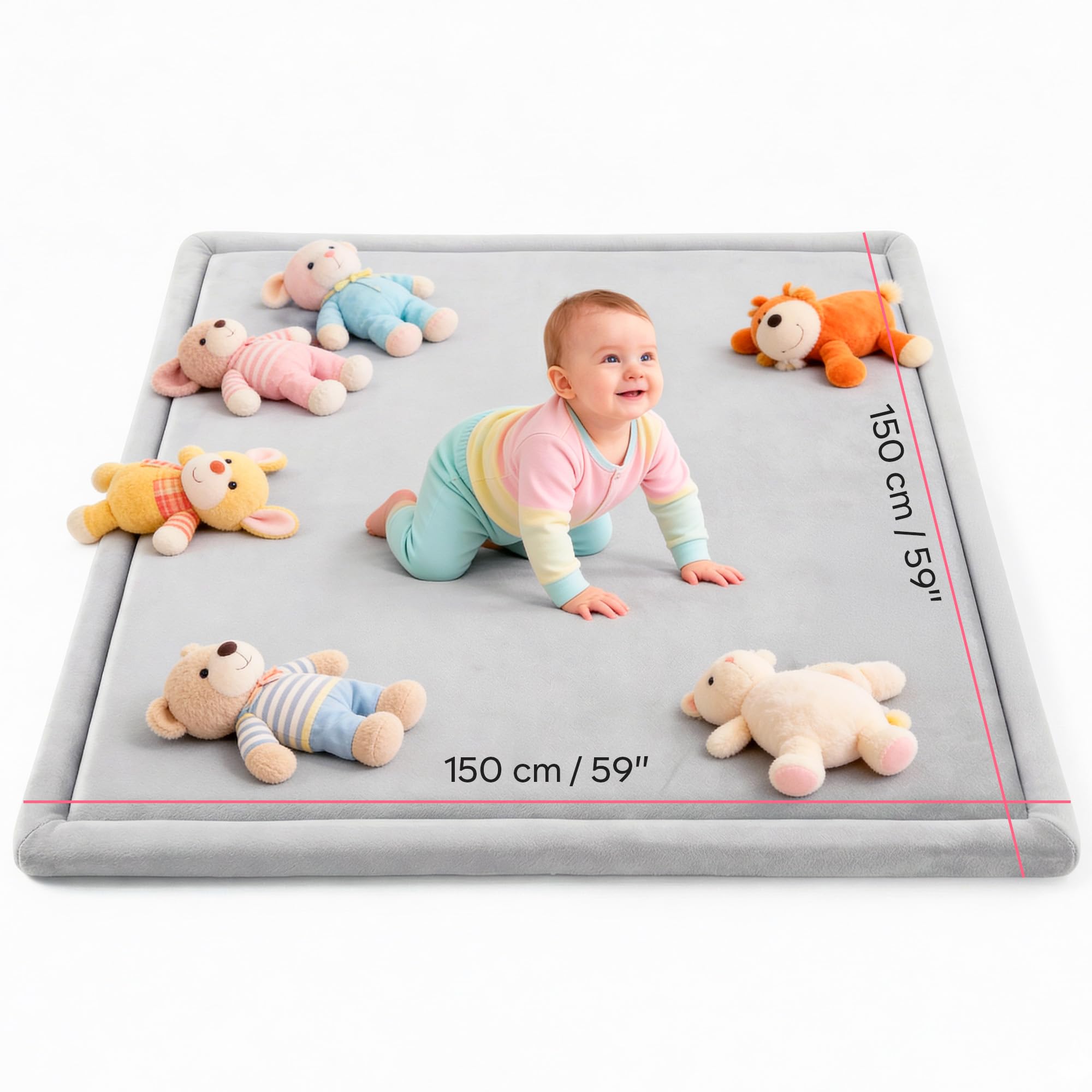Tappeto Gioco Bambini 150x150 cm – Tappeto per Neonati in Memory Foam Spessa 3 cm – Non Tossico, Antiscivolo e Confortevole – per Attività e Gattonamento – Avec Maman