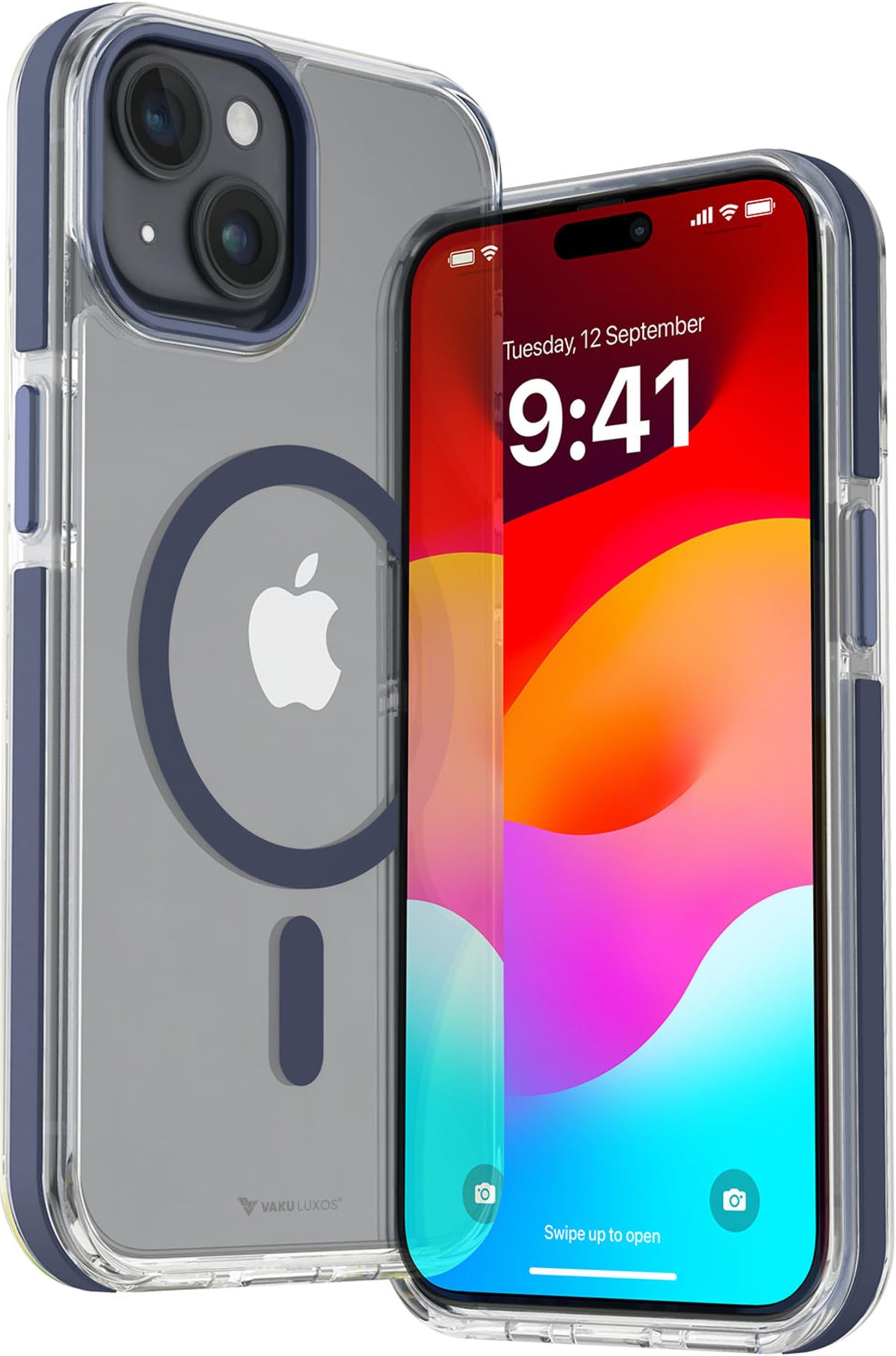 Vaku Luxos Thermoplastic Polyurethane Back Cover Case For iPhone 15 Plus Shockproof Scratch Resistant Slim Thin Military-Grade Protection Support Mag-Safe Wireless Magnetic Charging-Blue