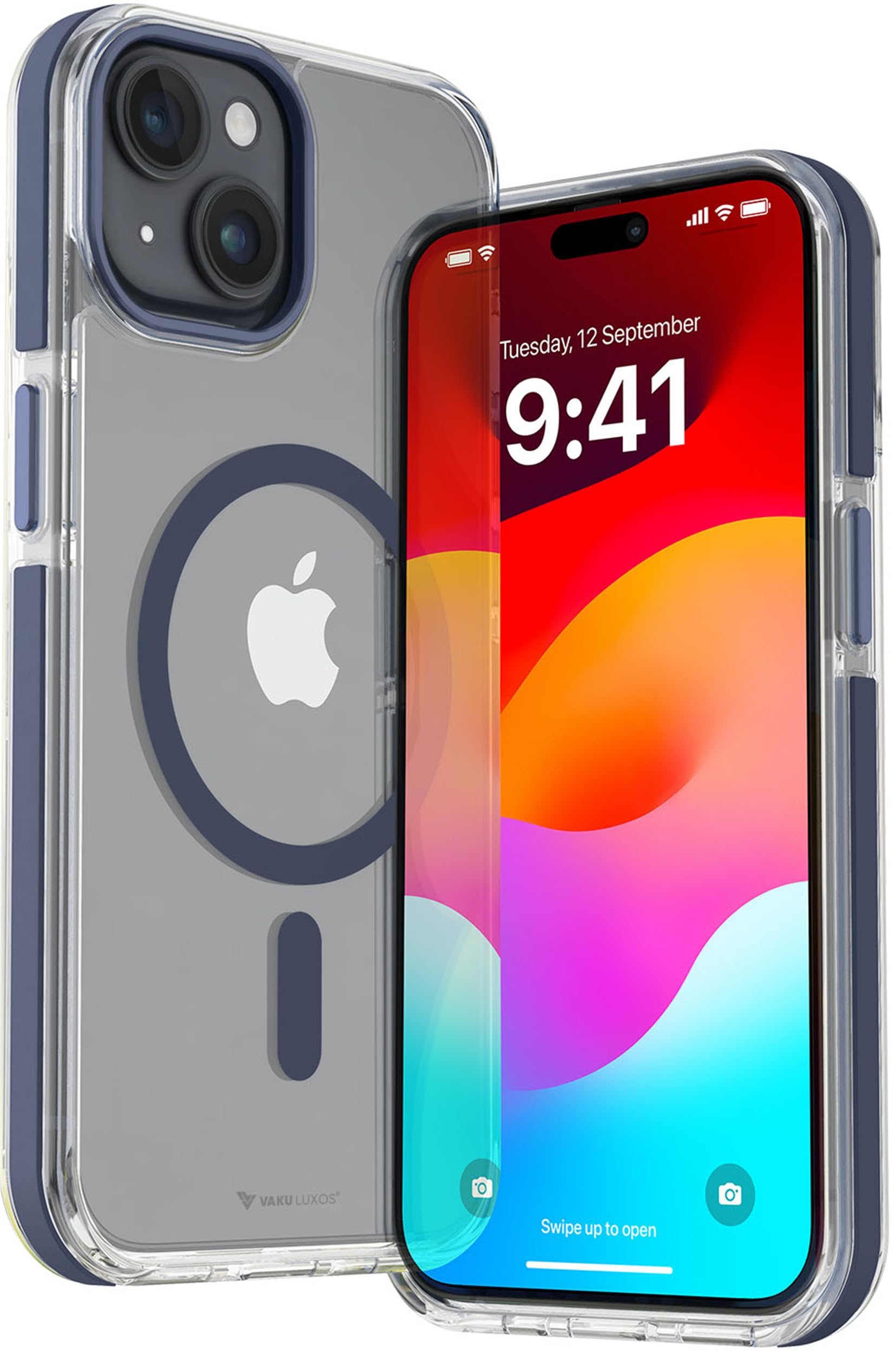 Vaku Luxos Thermoplastic Polyurethane Back Cover Case For iPhone 15 Plus Shockproof Scratch Resistant Slim Thin Military-Grade Protection Support Mag-Safe Wireless Magnetic Charging-Blue