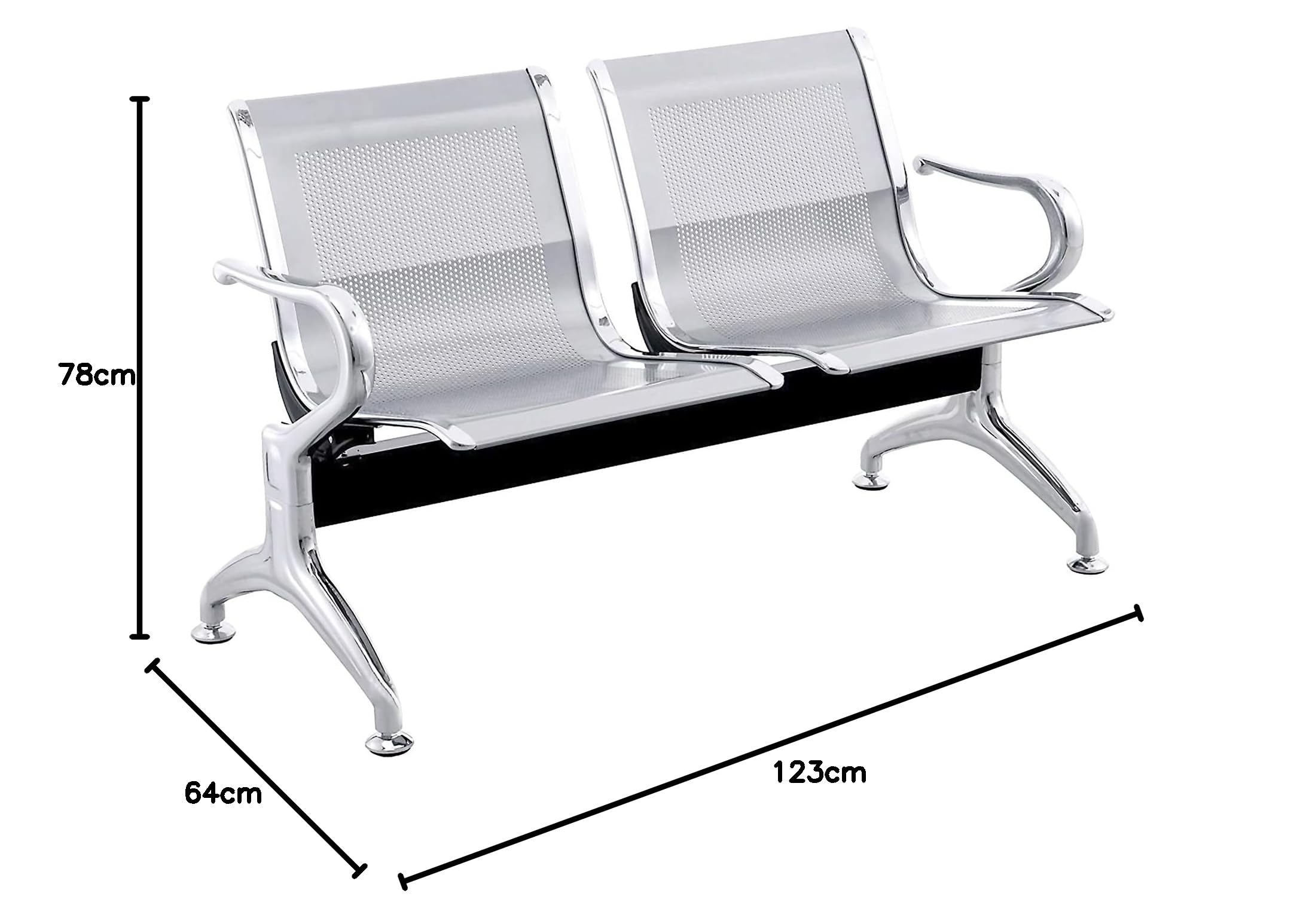 PrimeMatik - Chaises sur poutre pour salle d'attente avec 2 sièges ergonomique d'argent
