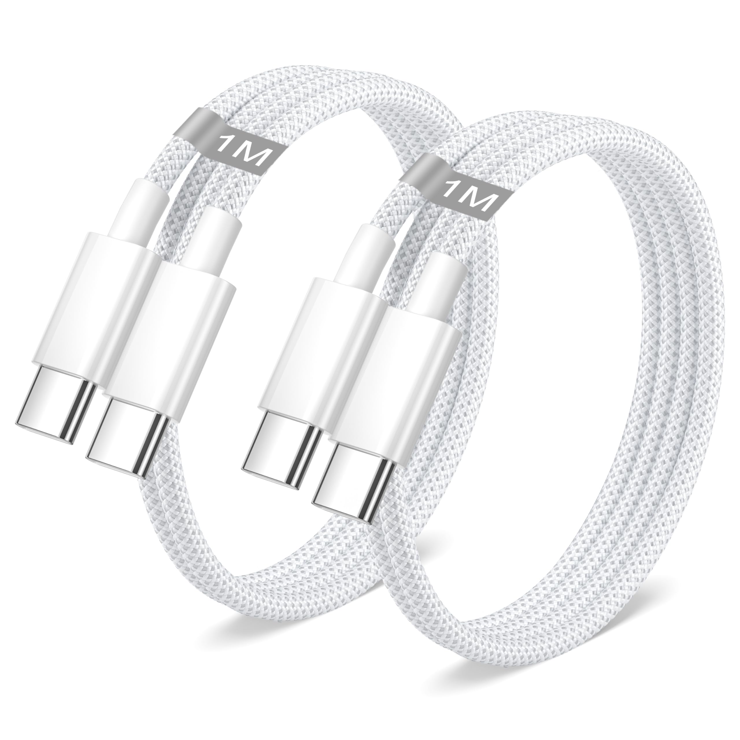 iPhone 17 16 15 Cavo, 60W Cavo USB Type-C Ricarica Rapida 2Pezzi 1M Cavo Type C to Type C Nylon Filo Caricatore Cavetto USB C per iPhone 15 16 17 Pro Max/Plus,iPad Pro/Mini 7 6,Samsung Galaxy S25/S24