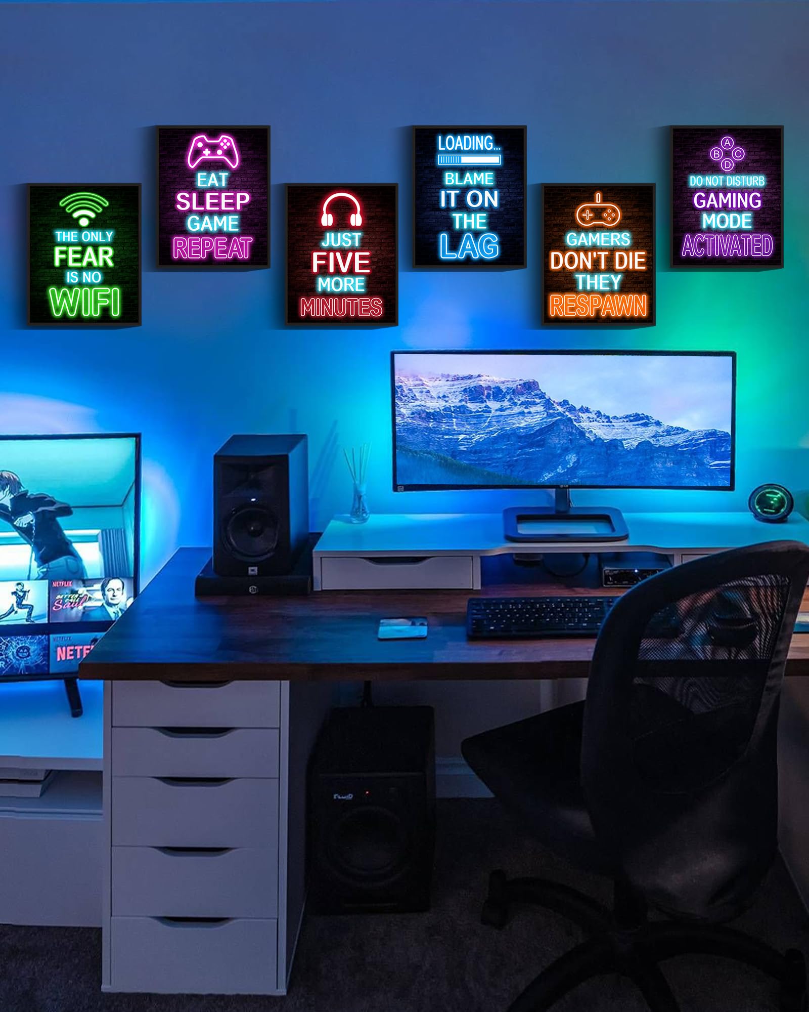 Drsoum Decorazione per la stanza dei videogiochi, decorazione da parete per ragazzi, decorazione da parete al neon per la stanza dei videogiochi, poster incorniciato, 20,3 x 25,4 cm, decorazione da