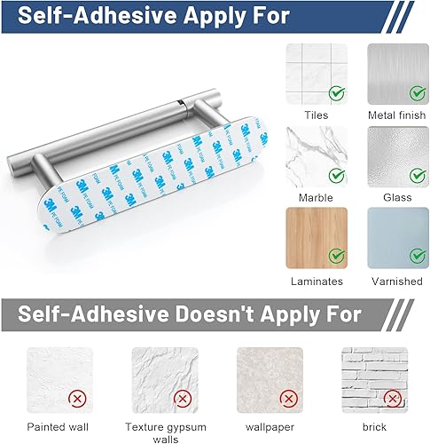 Miniatura 7 de Soporte de papel higiénico autoadhesivo, soporte para rollo de papel higiénico de acero inoxidable SUS304, de níquel cepillado, soporte de pared de