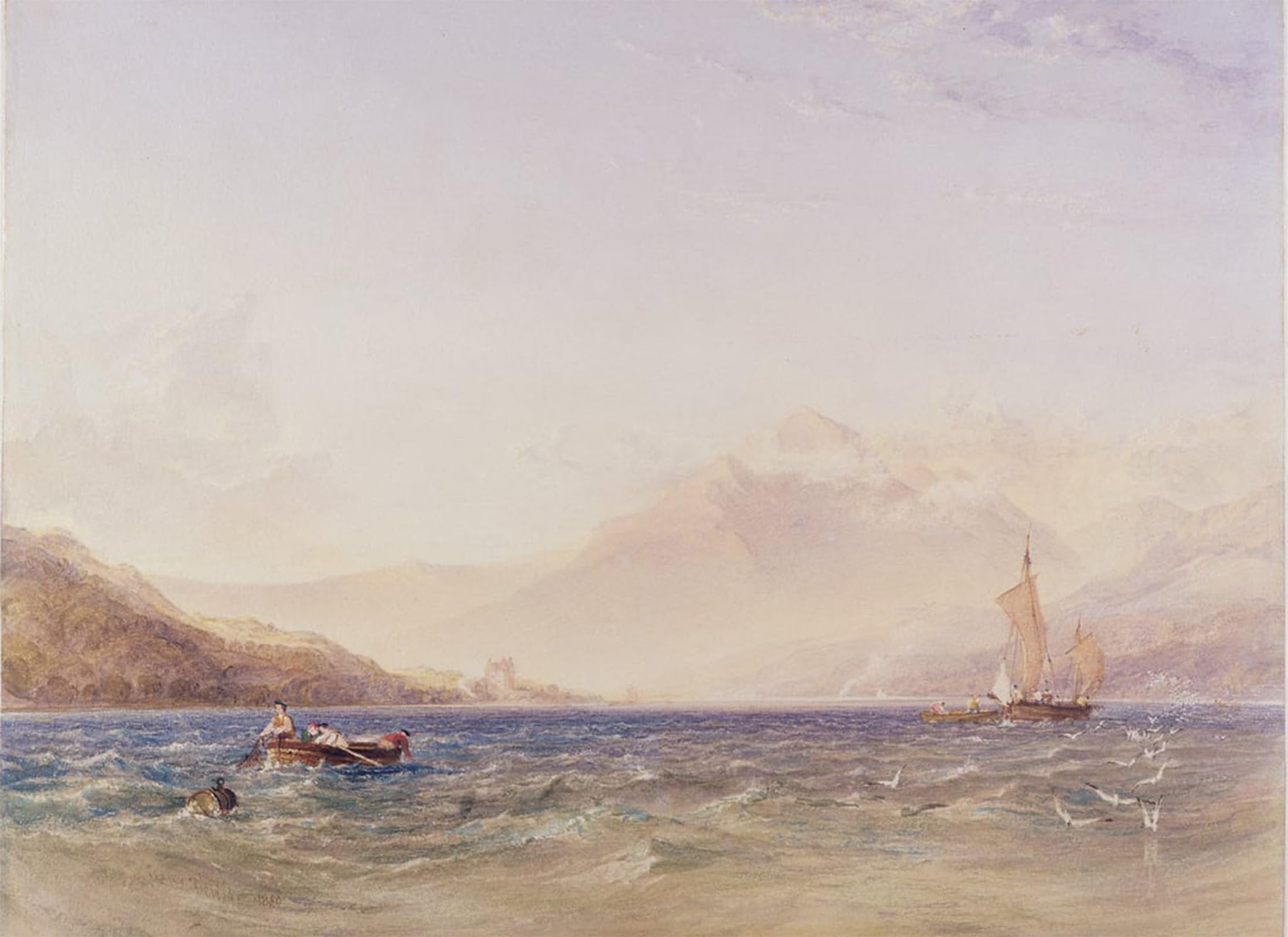 SERENDIPITP Retro Picture Poster Wall Art Pictures Painting the Head of Loch Fyne with Dindarra Castle by Vandyke Copley Fielding Wall Art Canvas Print for Wall Decor 60x90cm
