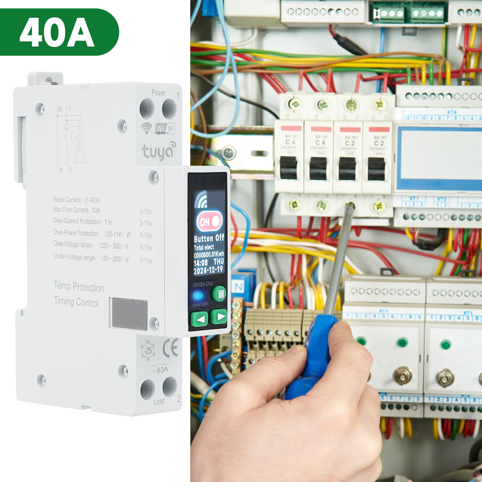 40A tuya interruttore wifi smart switch interruttori smart magnetotermico meter wifi interruttori timer 90-240V AC 1P+N interruttore remoto con sovratensione ecc (con display LED)