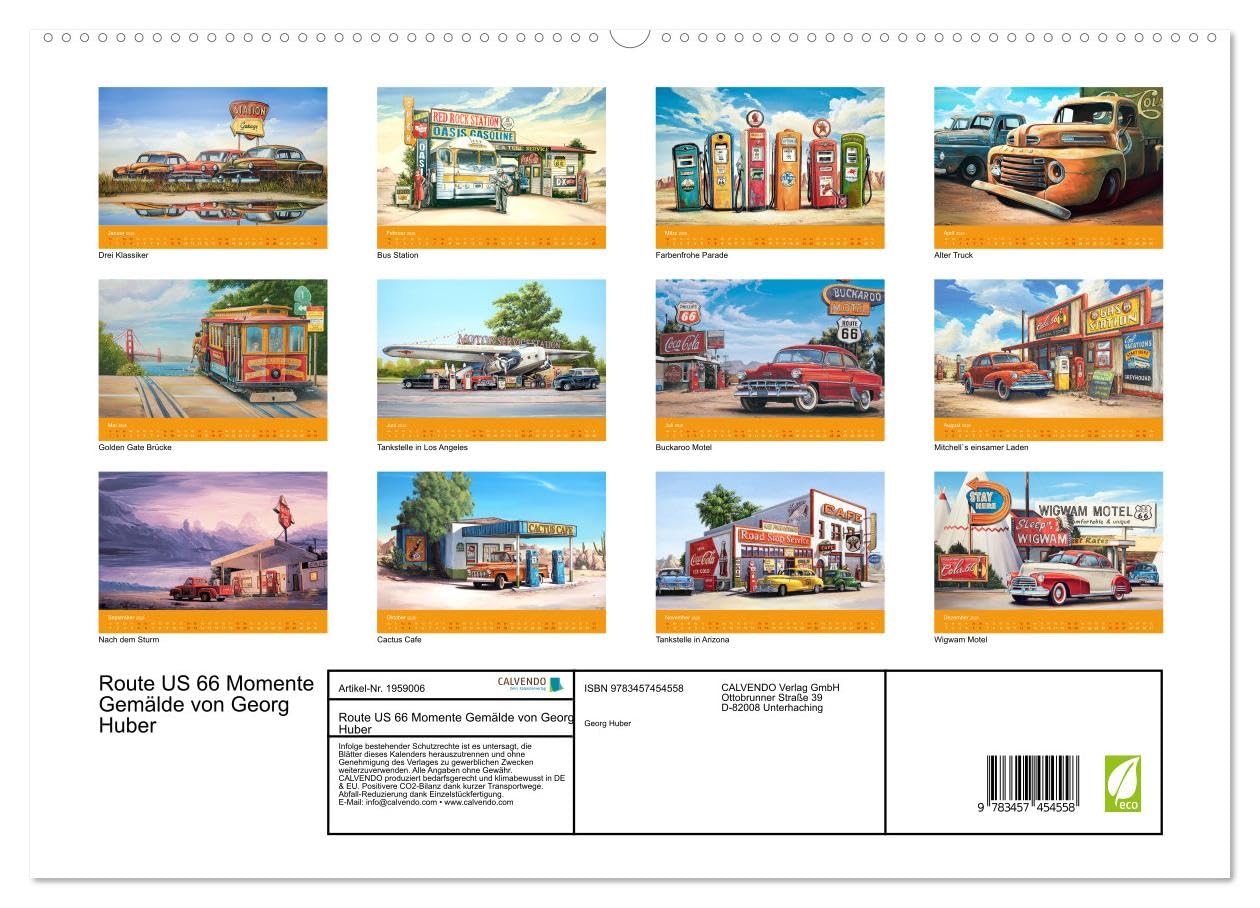 Route US 66 Momente Gemälde von Georg Huber (hochwertiger Premium Wandkalender 2026 DIN A2 quer), Kunstdruck in Hochglanz: Amerika Impressionen (CALVENDO Mobilitaet)