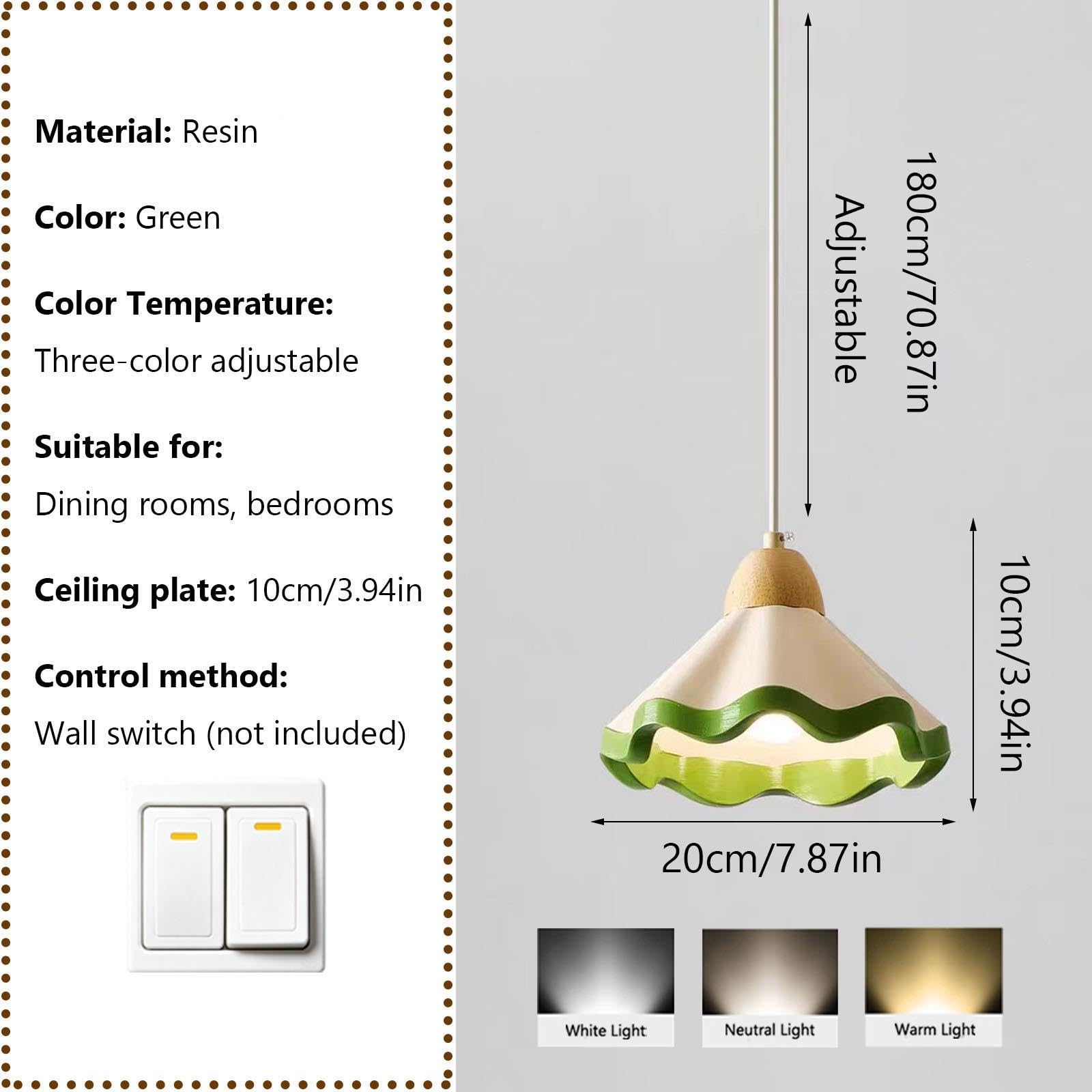 Lampada a sospensione con paralume in resina verde Wave Edge