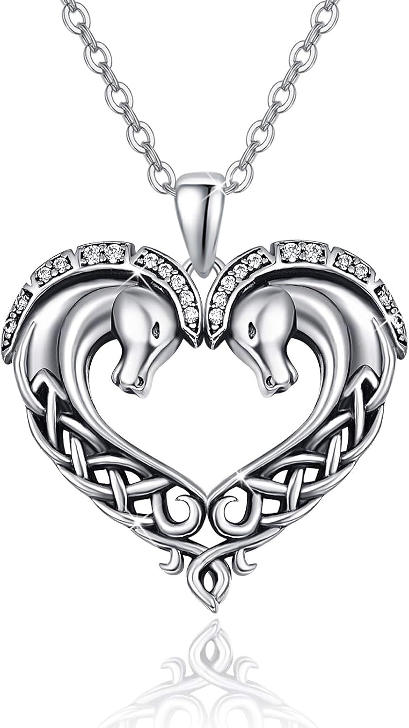 Dragon/Horse/Wolf Necklace for Women 925 Sterling Silver Celtic Knot Animal Pendant Necklace Jewelry Gift for Women