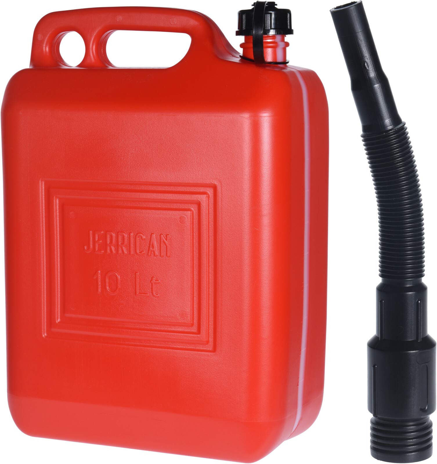 Galvog® Jerry Can Plastic with Flexible Spout | Petrol Can 10 Liter with Pourer - Red Diesel Can for Transferring, Storing and Dispensing Fuel