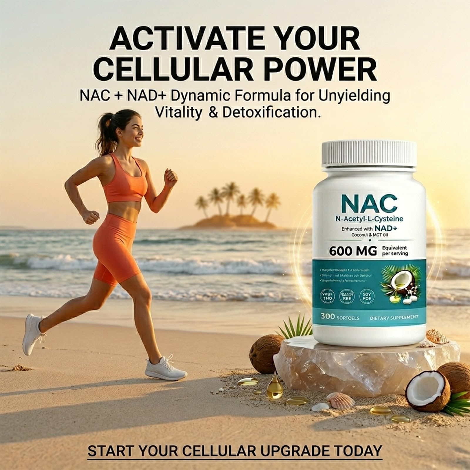 NAC N-Acetyl L-Cysteine 600 mg Softgels | Enhanced with Coconut & MCT Oil,Non-GMO, Gluten Free | 300 Softgels (100 Day Supply）