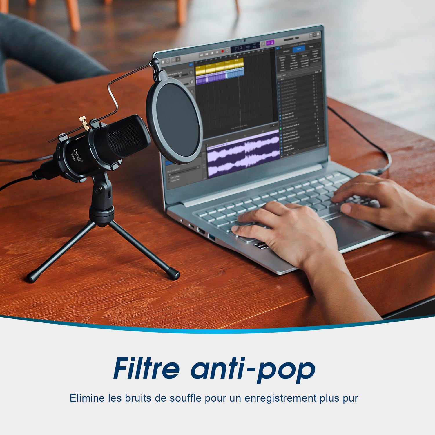 Daffodil MCP200 - Micro Condensateur USB Omnidirectionnel avec Trépied et Filtre Anti-Pop - Microphone PC Mac Professionnel avec Pied Enregistreur Podcast Gamer Studio Stream Ordinateur ASMR - Noir