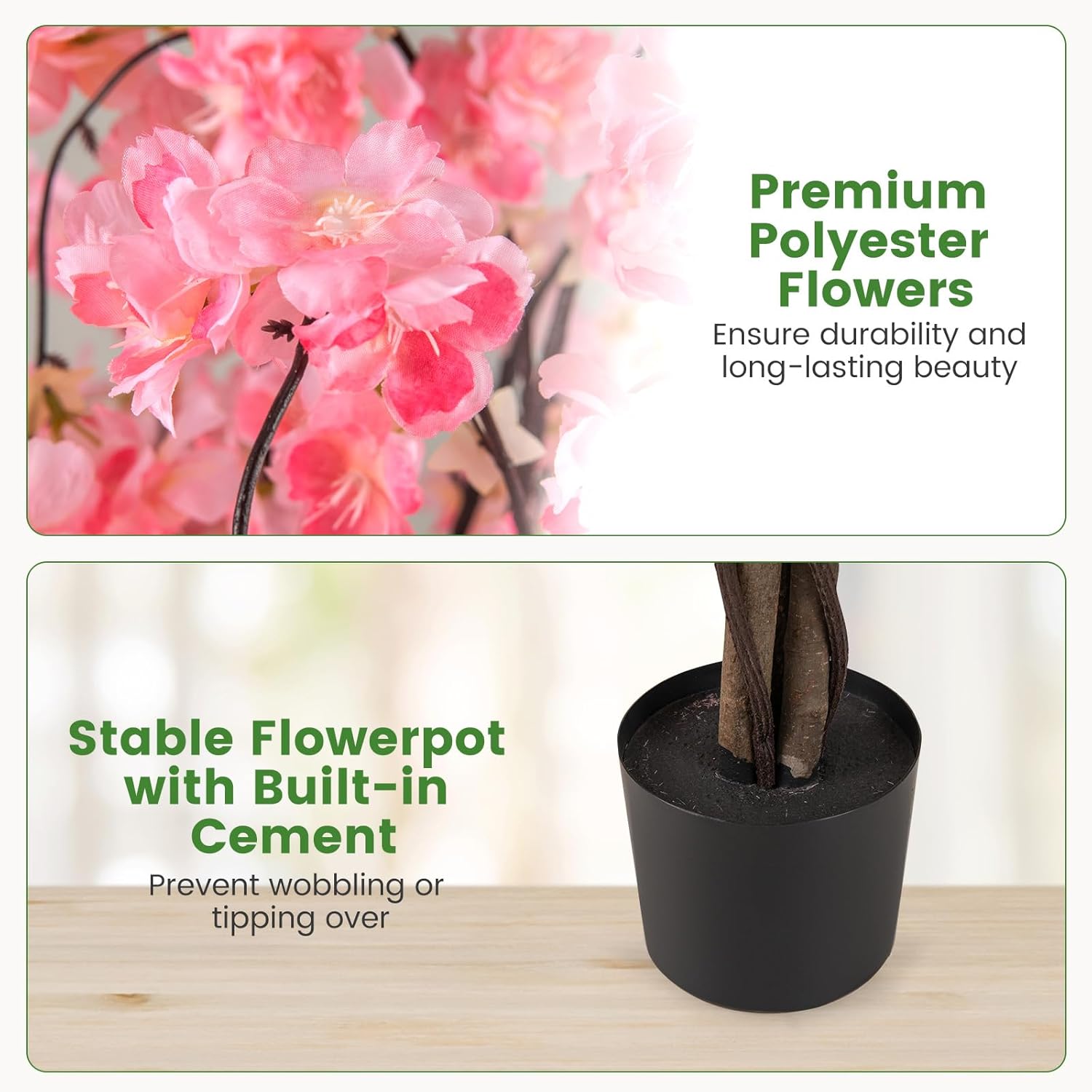 Goplus 5.5FT Artificial Cherry Blossom Tree, Fake Flower Tree, Faux Floral Plant Blooming Tree in Nursery Pot with Pink Flowers, Tall Potted Artificial Tree for Indoor Home Office Porch Decoration
