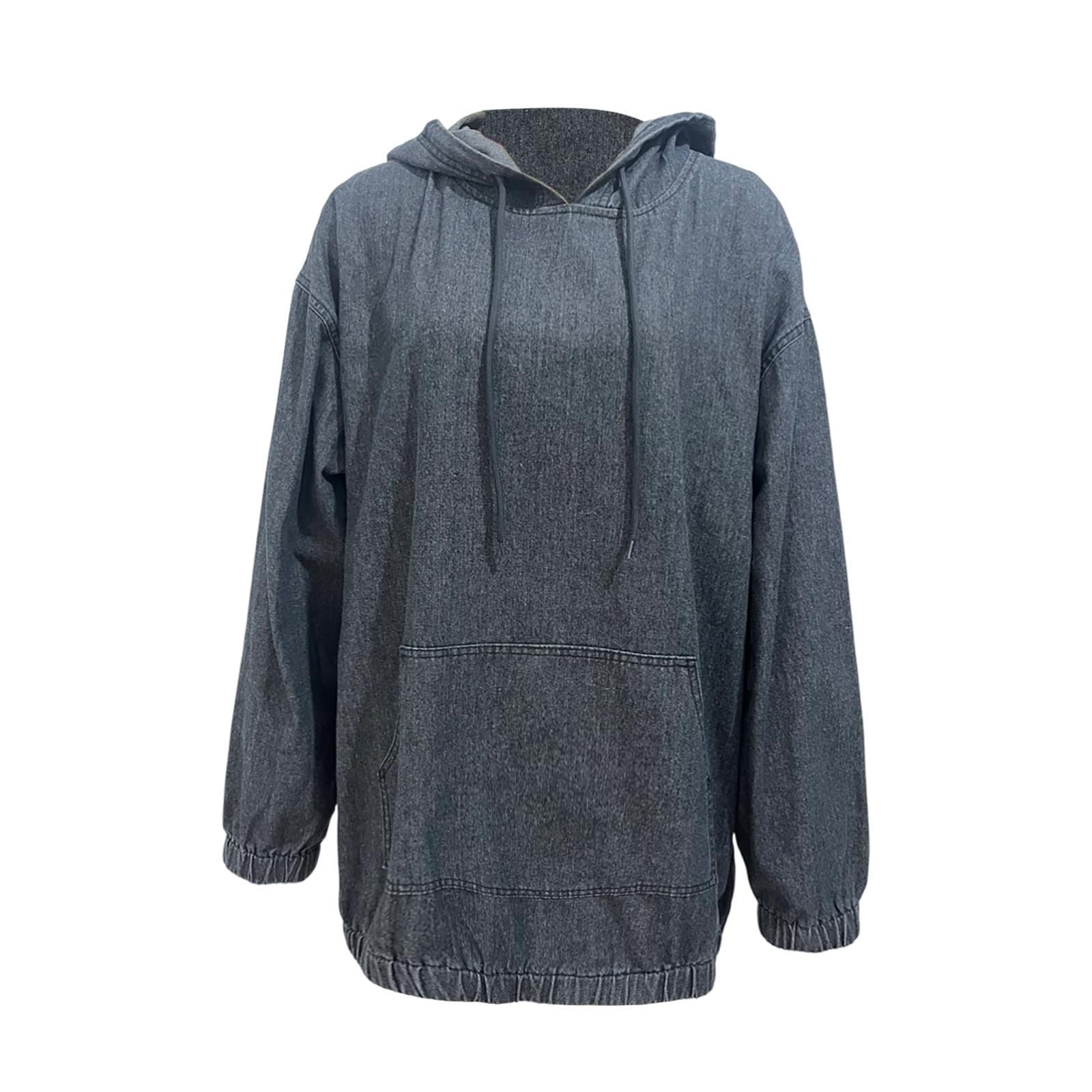 Sudaderas Mujer con Capucha Sudadera Mezclilla Desgastada Mujer Hombros Estilo Lavado Informal Diario