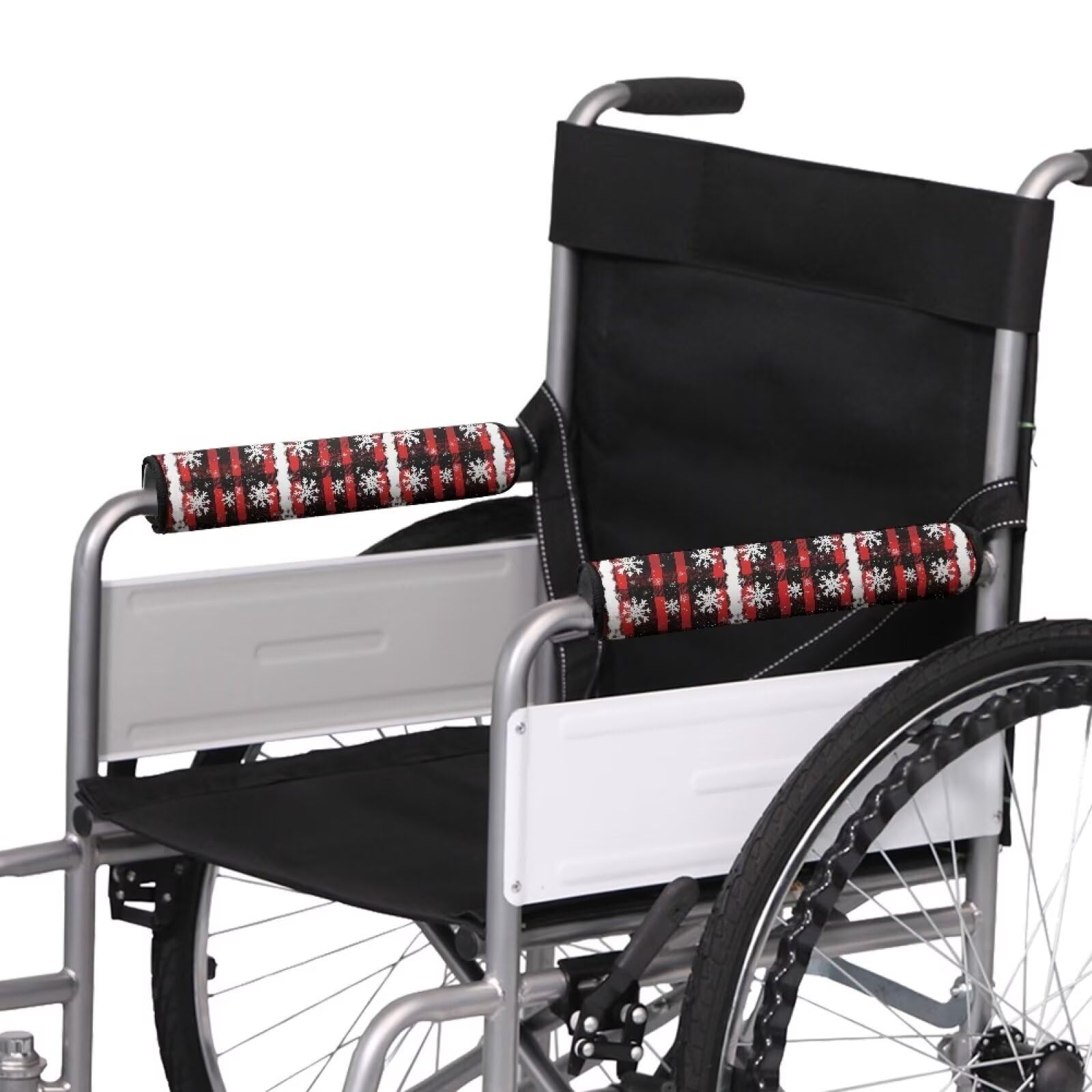 Vanideaoty Red Snowflake Plaid Wheelchair Arm Pads Washable Wheel Chair Accessories Adults 2 PCS Medical Accessory for Padded Arm Rest, Kids, Adults