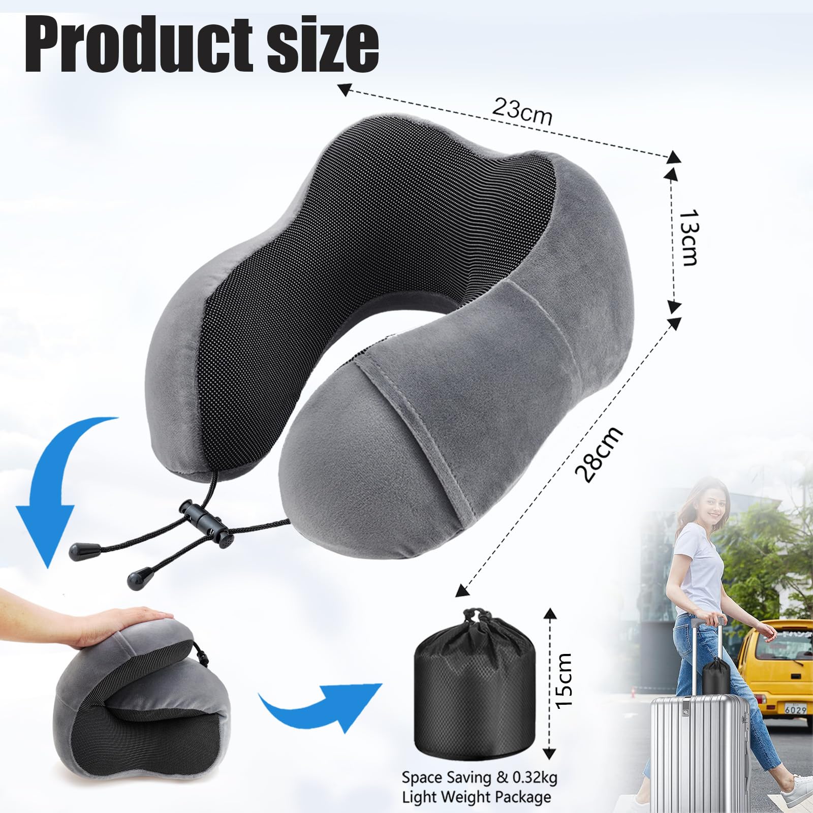 Cuscino da Viaggio, Cuscino Collo Memory Foam, Cuscino Cervicale da Viaggio Portatile con Maschera per gli