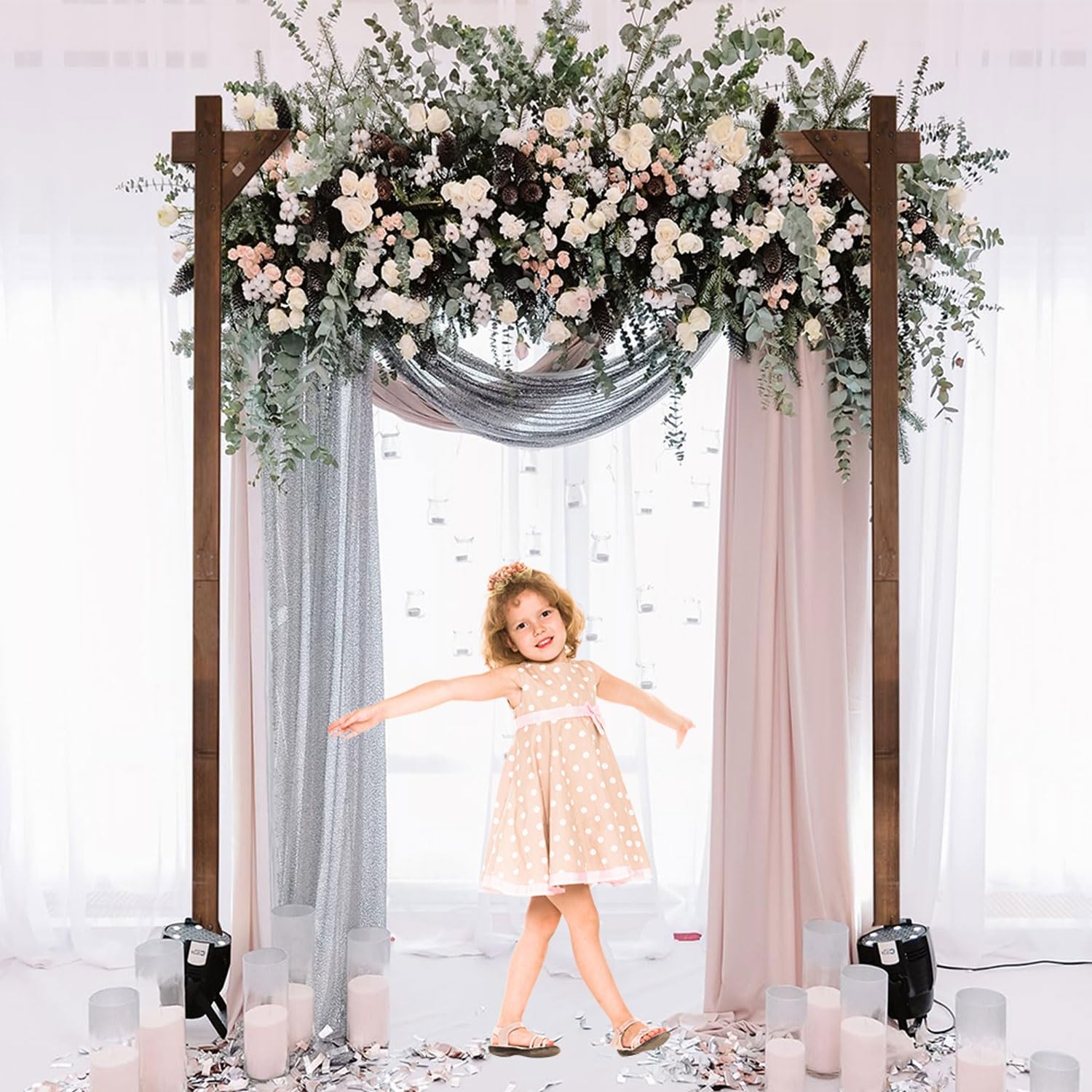 2,2 m Lange Hochzeitsbögen für die Zeremonie, quadratische Hochzeitsbögen aus Holz für die Zeremonie, rustikale Hochzeitsdekoration, Blumenbogen, Holzlauben-Hintergrundständer für