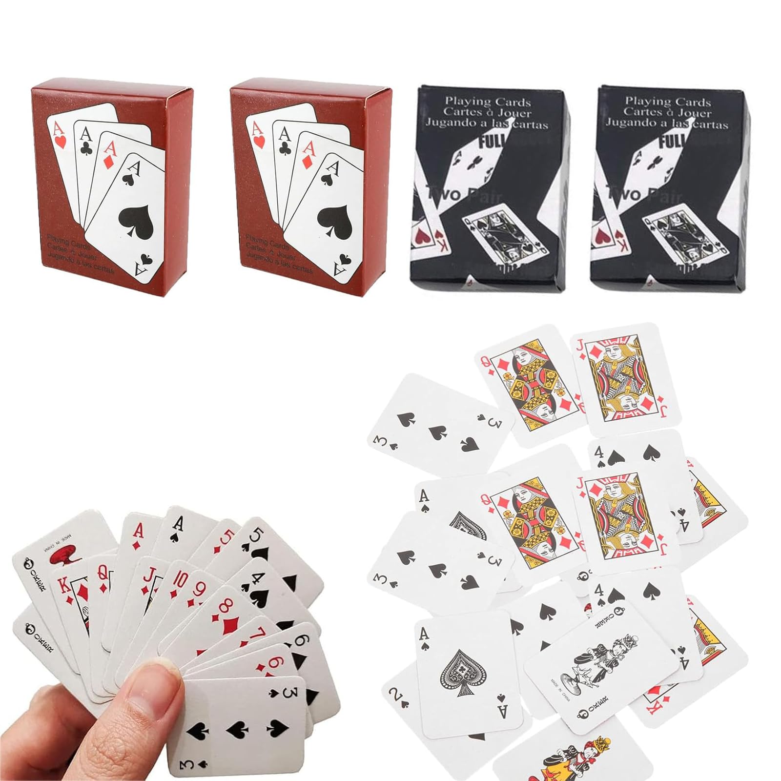 4 Decks Mini Playing Cards, Small Playing Cards, Tiny Deck Miniature Traveling Poker Deck Mini Cards Great Novelty Gift for Party Game 2 X 1.5 Inch (Red, Black)