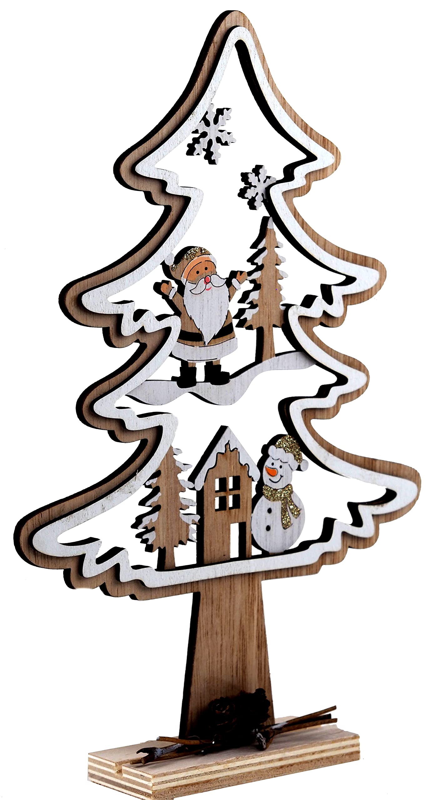 SiL Interiors Free Standing 30cm Wooden Christmas Tree Nordic Scandinavian Ornament Decoration