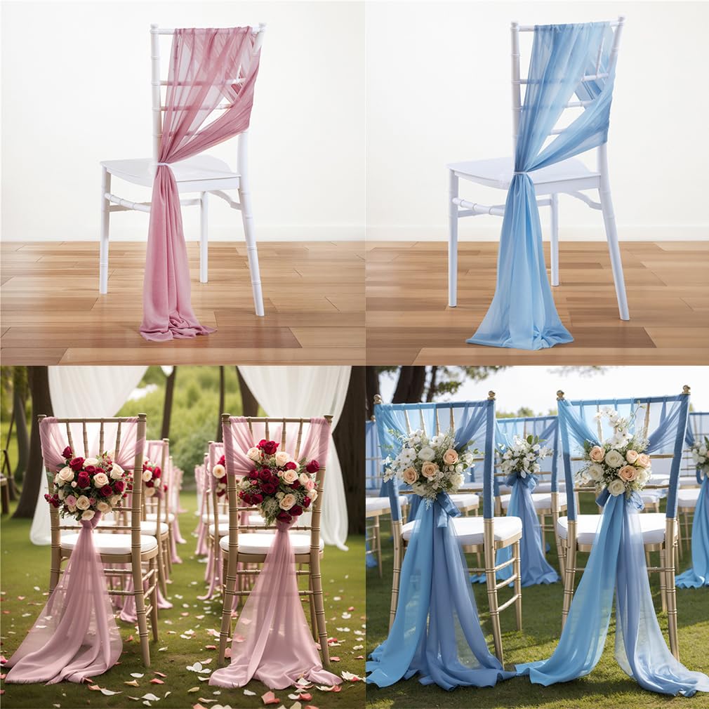 10 Stück Stuhl Husse Hochzeit Stuhlhussen Set Chiffon Stoff Stuhlbezug Stuhlschärpen Dekostoff Stuhl Band Stuhlhusse Dekoration für Hochzeit Zeremonie Event Party Weiß