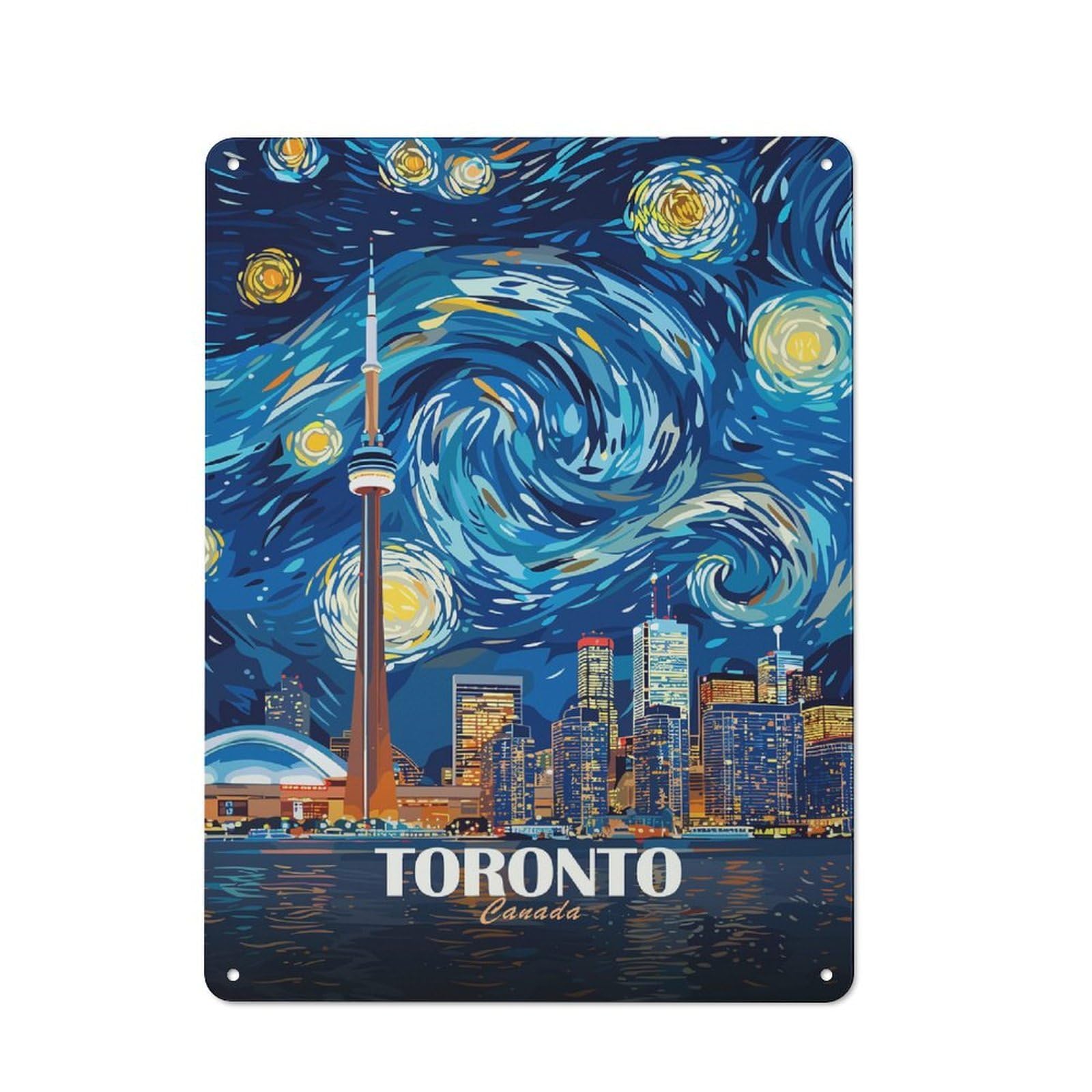 Junmoney Style-3 Toronto Canada Starry Night Style Art Rustic Metal Sign 40X30cm For Pub Or Café, For Collectors Of Rustic Metal Wall Decor