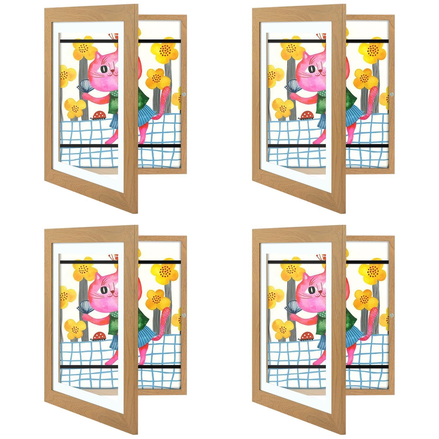 4 Pack 10x12.5 Front-Opening Kids Artwork Frames Changeable (Brown)