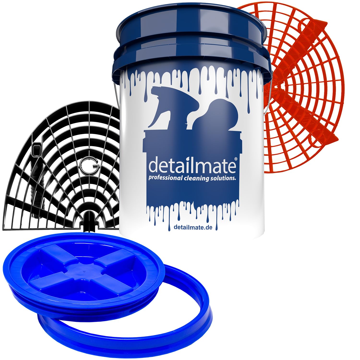 detailmate Set professionale per la pulizia dell'auto: secchio per lavaggio 5 GAL (circa 20 litri), coperchio per secchiello Gamma Seal blu/Grit Guard inserto rosso/Grit Guard Washboard