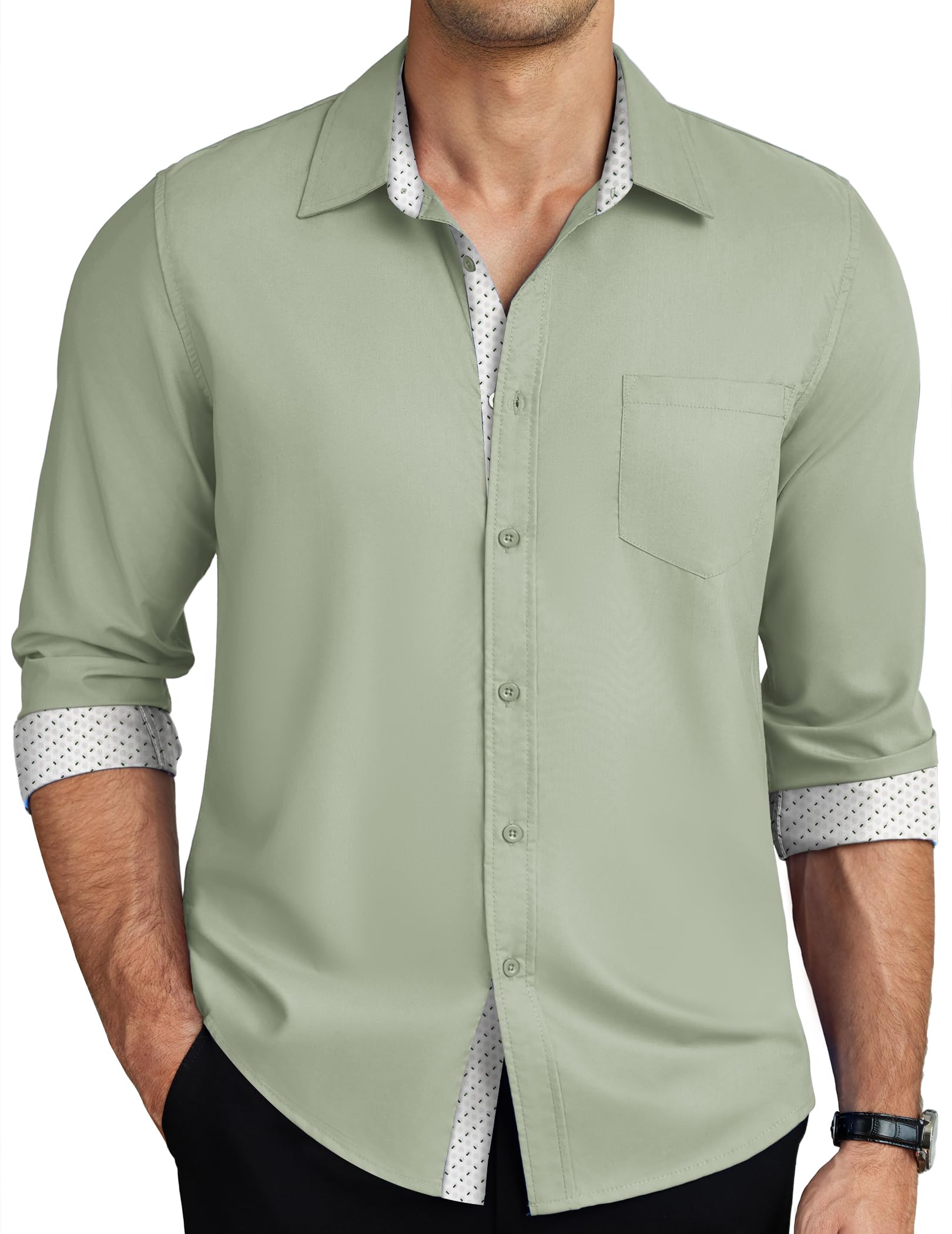 COOFANDY Mens Dress Shirts Long Sleeve Button Down Shirts Untucked Wrinkle-Free Business Casual Shirts