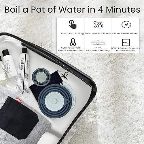 Miniatura 4 de Hervidor eléctrico de viaje pequeño, hervidor eléctrico Collpasible, hervidor de té portátil + gotero plegable sin papel para verter sobre café,