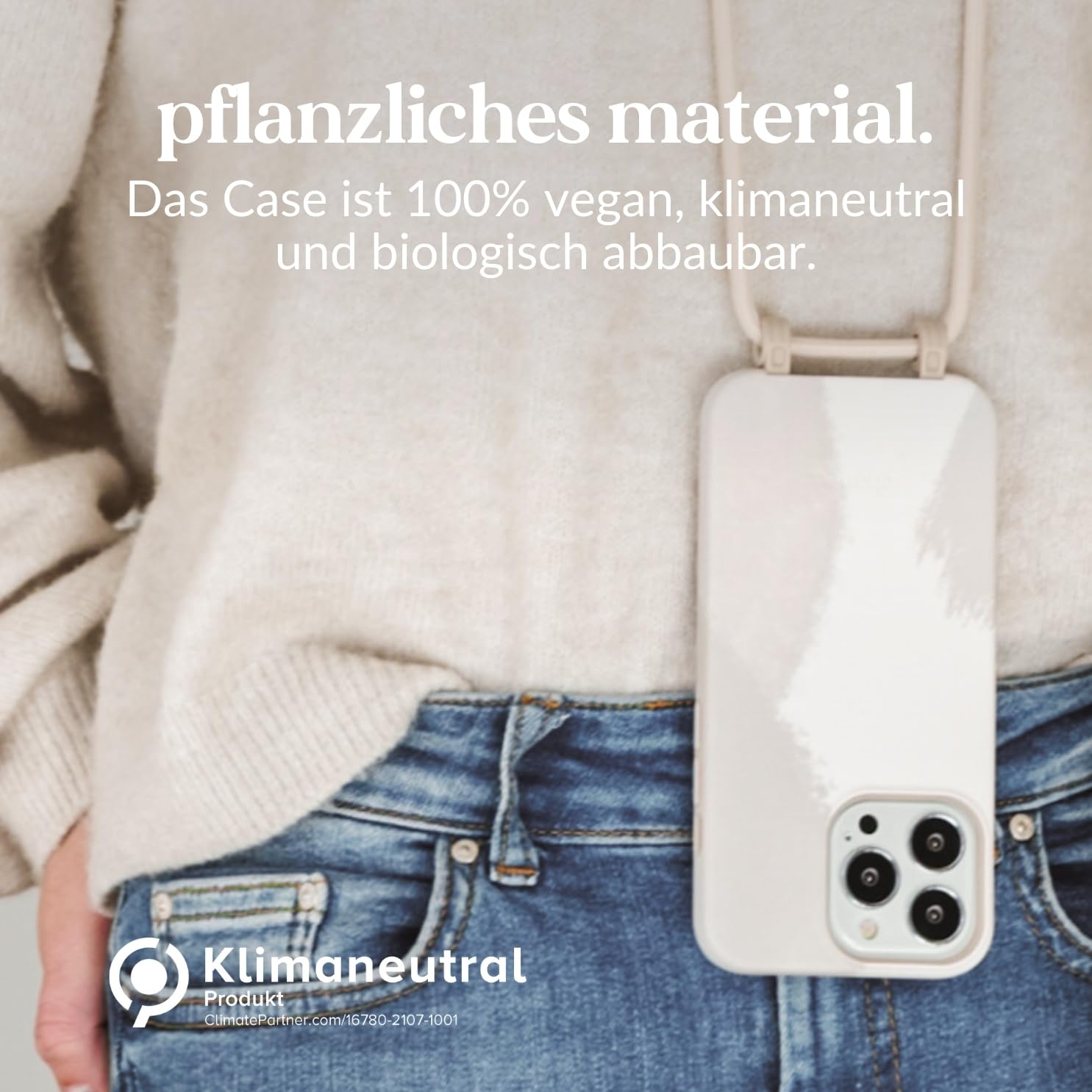 Woodcessories - Change Case, Nachhaltige Handykette abnehmbar kompatibel mit iPhone 16 Pro Hülle mit Band Dove White - biologisch abbaubar