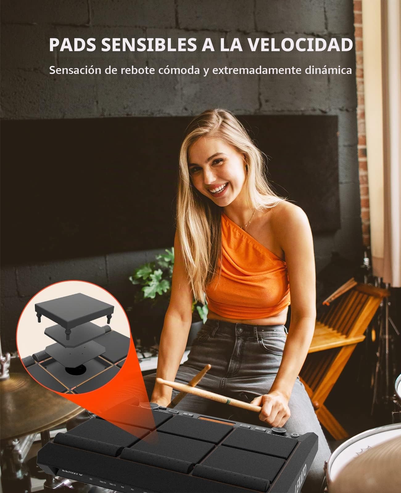 Drum Sample Pad, LEKATO Electric Drum Set Pad con 9 pads de batería sensibles a la velocidad, 30 kits de batería incorporados, multipad de pads de percusión con salida MIDI, USB MIDI, looper