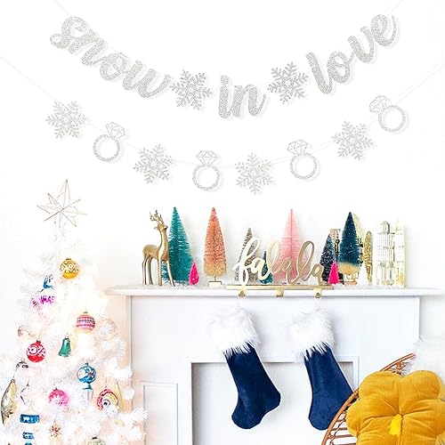 Miniatura 5 de 2 Pieces Snow in Love Banner Winter Bridal Shower Decorations, Glitter Silver Snowflake Ring Garland for Winter Snow Theme Wedding Engagement Party