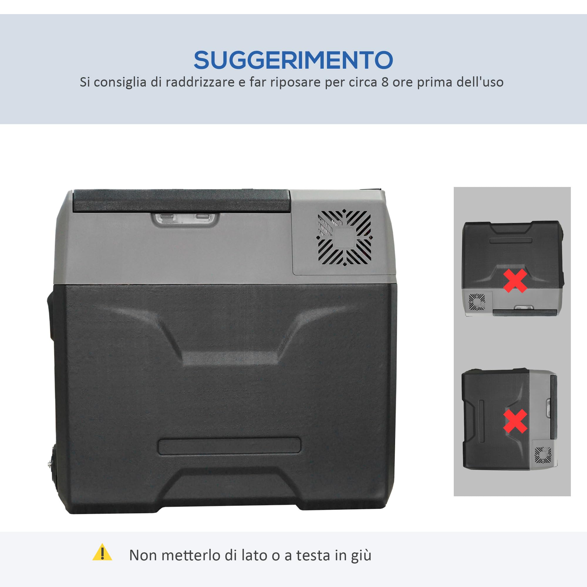 HOMCOM Frigorifero Portatile per Auto 50L 12/24V DC 110-240V AC, Frigo Portatile con Pannello Touch, Maniglia e 2 Rotelle, in Alluminio e Plastica, per Barca, Camper, 58.6x37.8x54.5 cm, Grigio